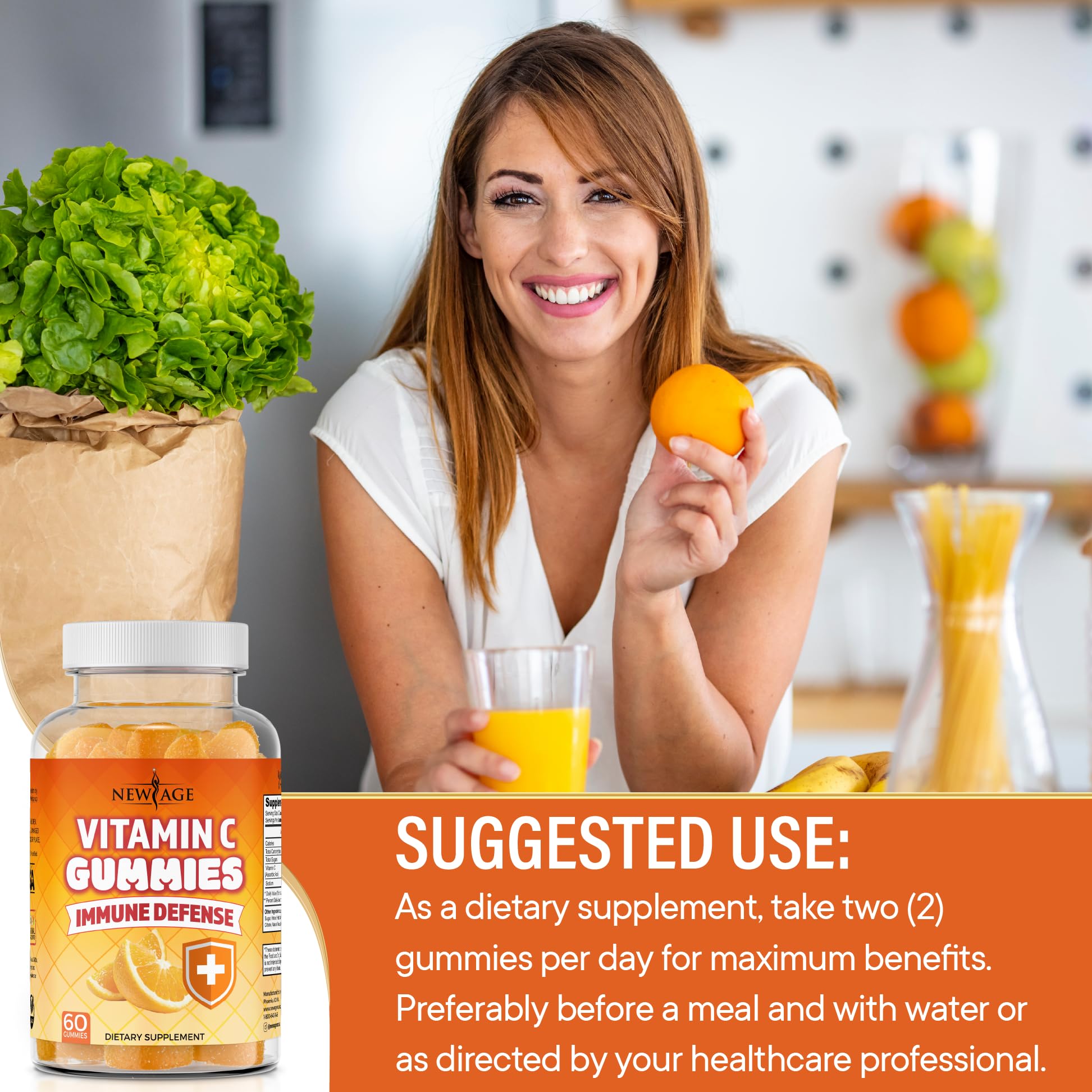 NEW AGE Vitamin C Gummies Orange Vitamin C Gummy - Supports Healthy Immune System - Vegetarian Without Gluten (120 Gummies)