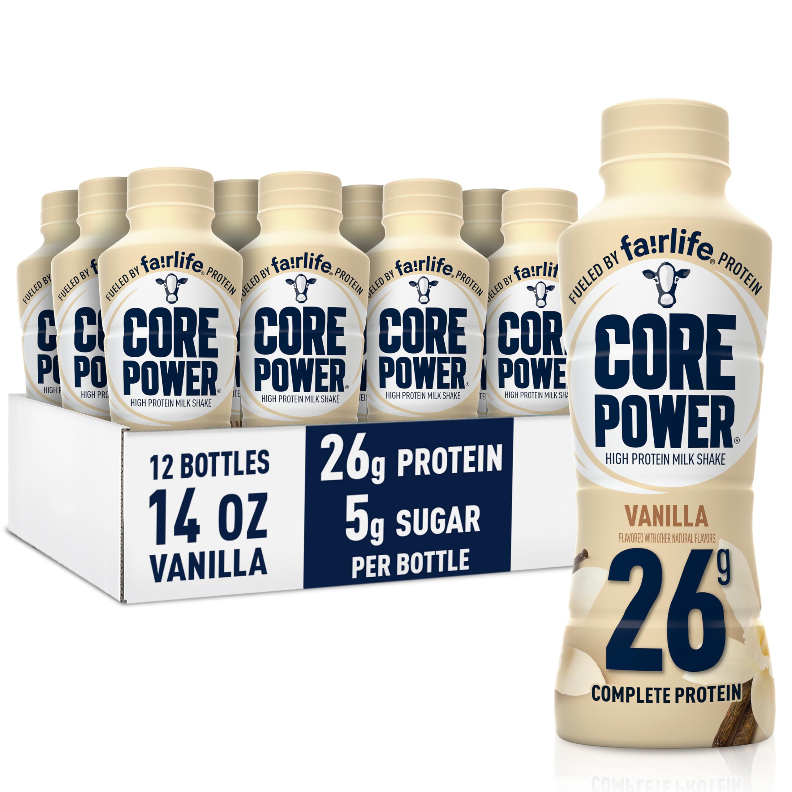 Core Power Fairlife 26g Protein Milk Shakes, Ready To Drink for Workout Recovery, Vanilla, 14 Fl Oz (Pack of 12)