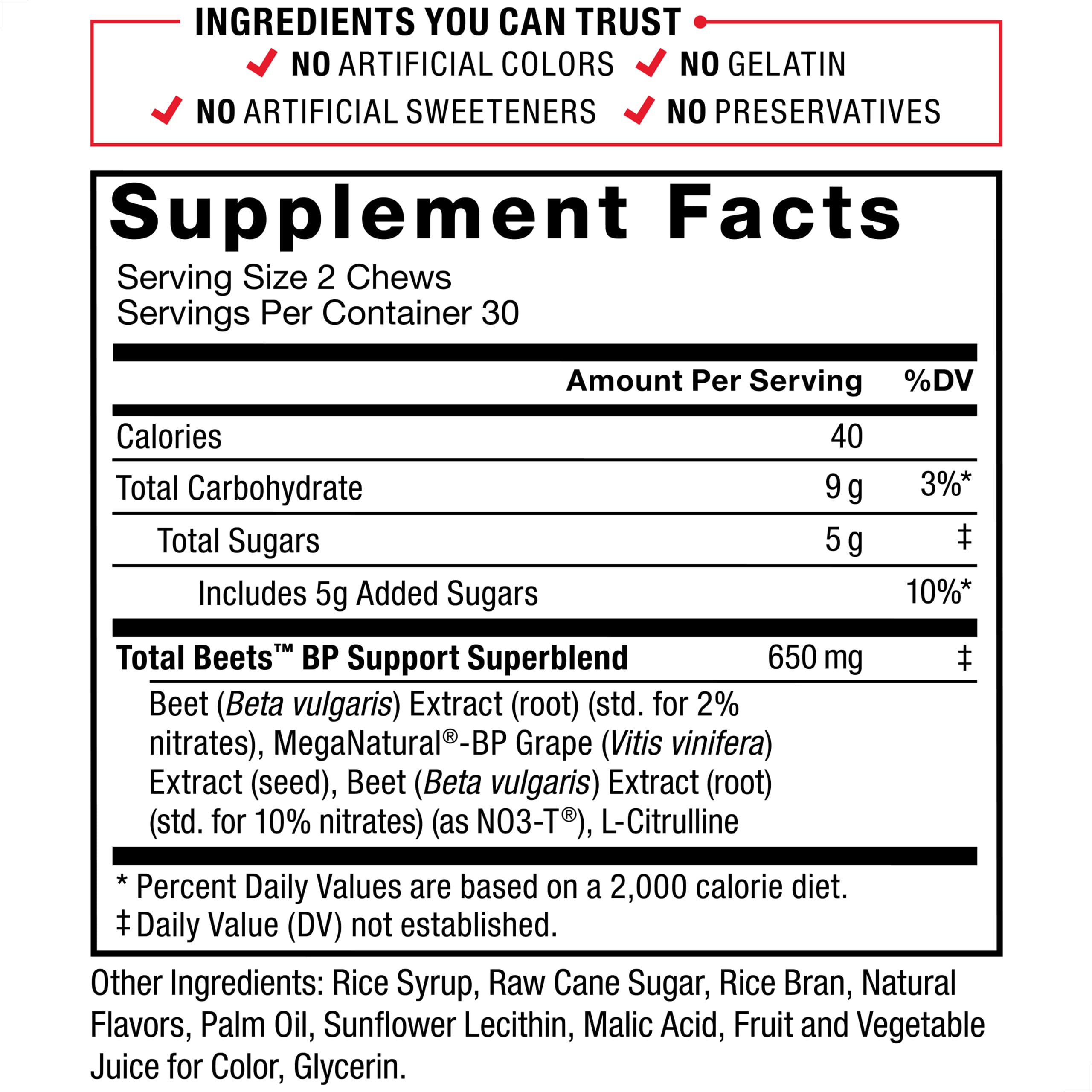 FORCE FACTOR Total Beets Blood Pressure Support Supplement, Beets Supplements with Beets Powder, Great-Tasting Beets Chewables for Heart-Healthy Energy, and Increased Nitric Oxide, 180 Chews, 3-Pack