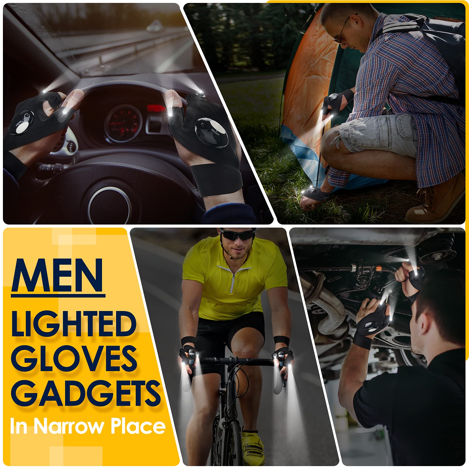 LED Flashlight Gloves Gifts for Men Women-Dad Gifts for Fathers Day Anniversary Birthday Gifts for Boyfriend Husband Papa, Cool Gadgets Mechanic Tool Car Guy Unique Stuff Fishing Hunting Camping Gift