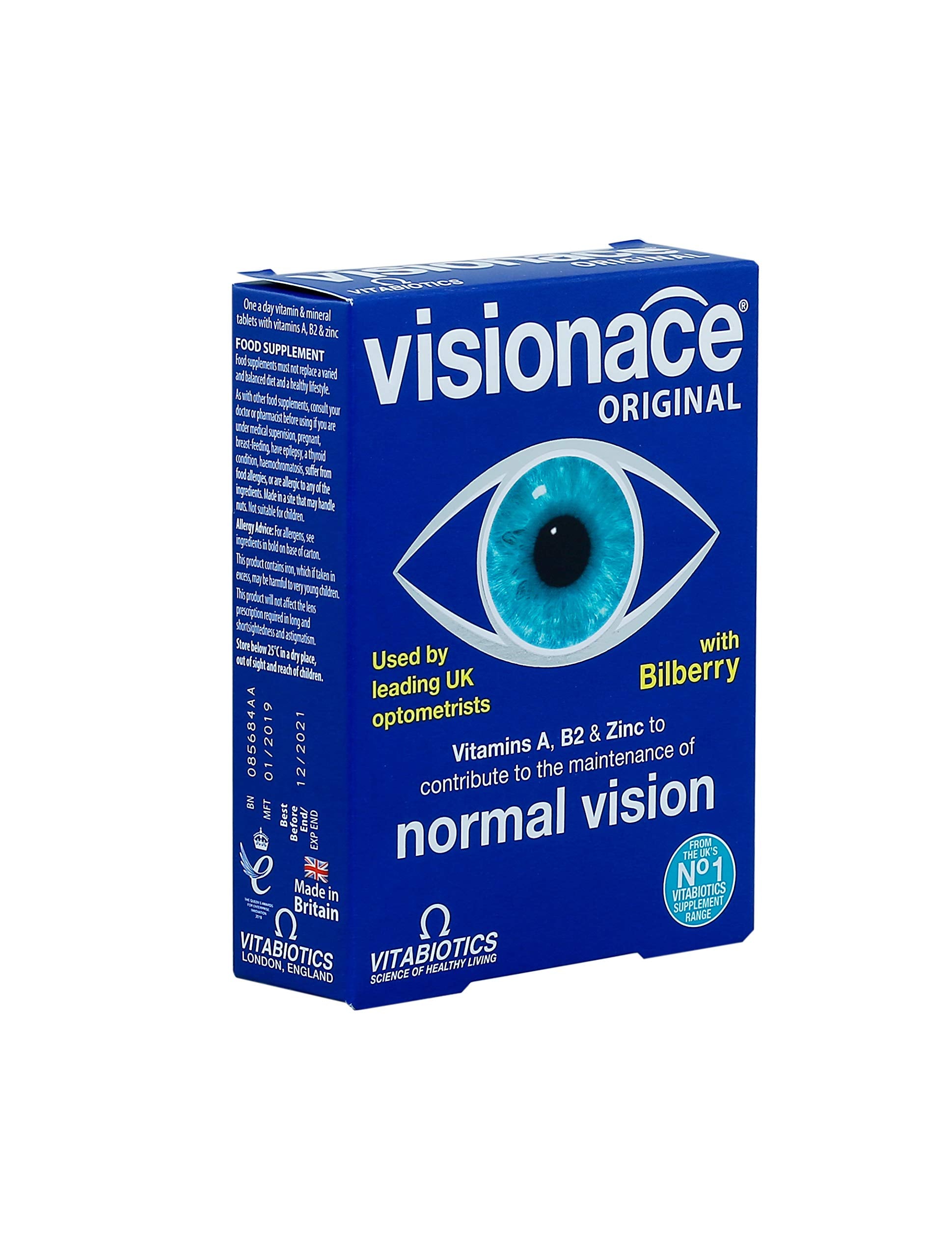 Vitabiotics Visionace Original - Nutritional Multivitamin for Normal Vision | Vitamins A, B2 and Zinc - 30 Tablets