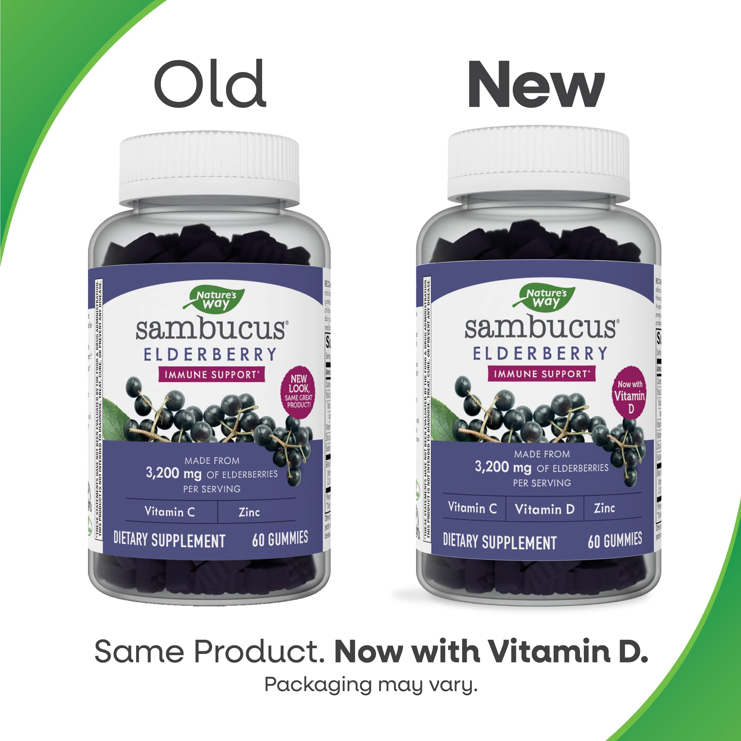 Nature’s Way Sambucus, Immune Support Gummies*, Black Elderberry with Vitamin C, D and Zinc, 60 Gummies