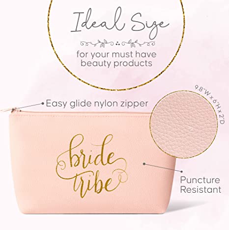 11 Piece Set - Pink Blush Bride & Bride Tribe Faux Leather Makeup &