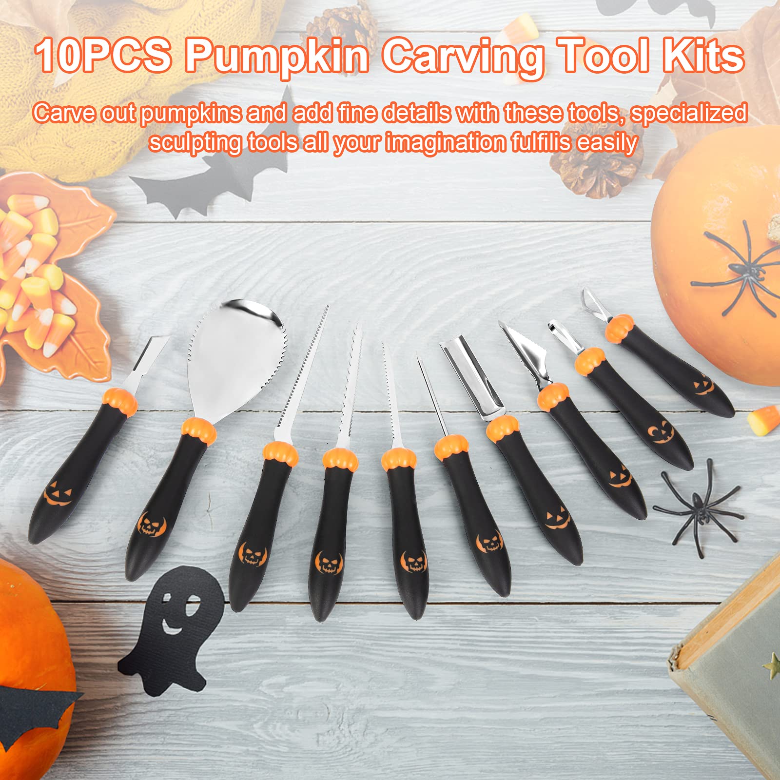 CHRYZTAL Pumpkin Carving Kit Tools Halloween, Professional Heavy Duty Carving Set, Stainless Steel Double-side Sculpting Tool Carving Kit for Halloween Decoration Jack-O-Lanterns