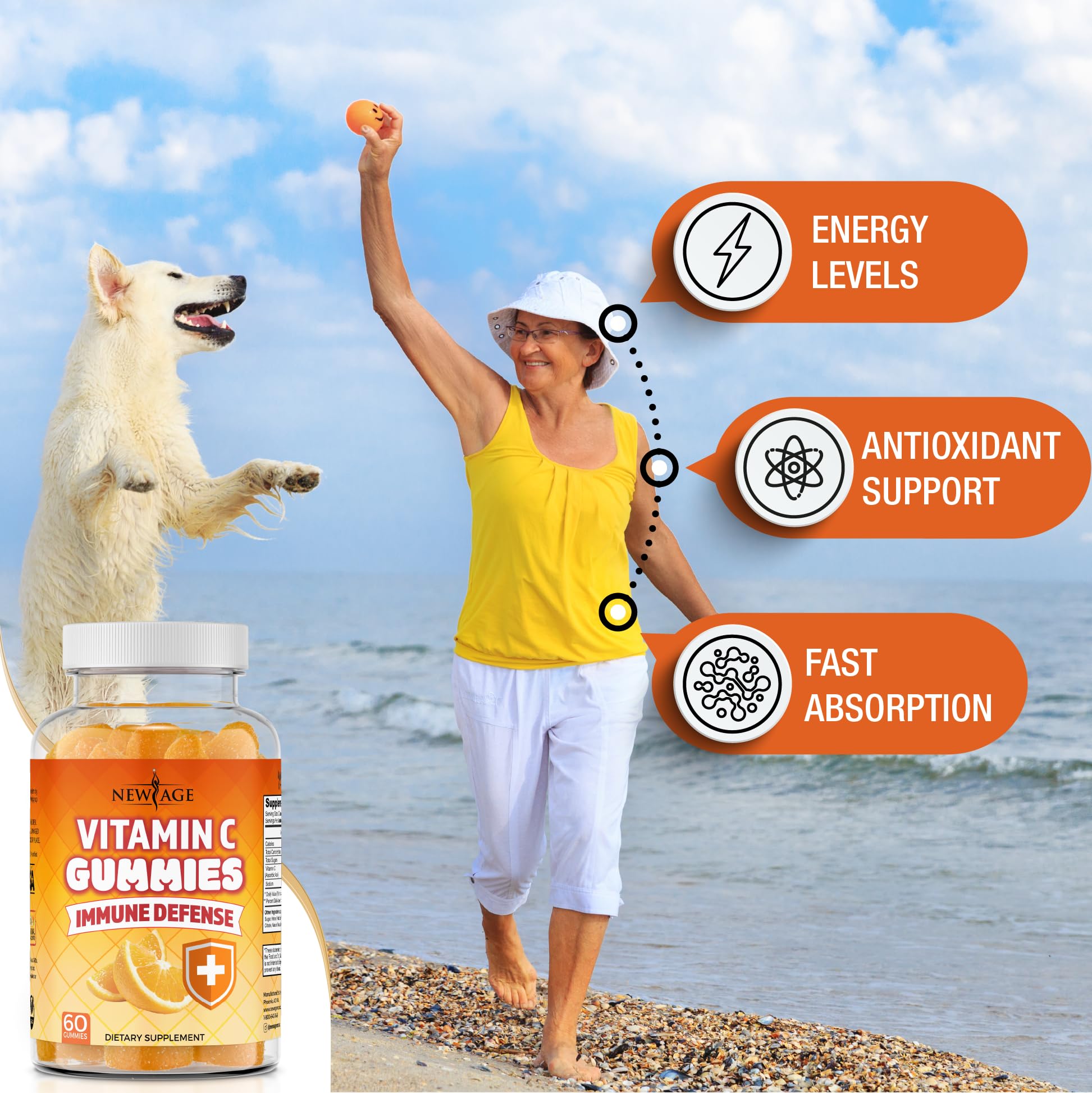 NEW AGE Vitamin C Gummies Orange Vitamin C Gummy - Supports Healthy Immune System - Vegetarian Without Gluten (120 Gummies)