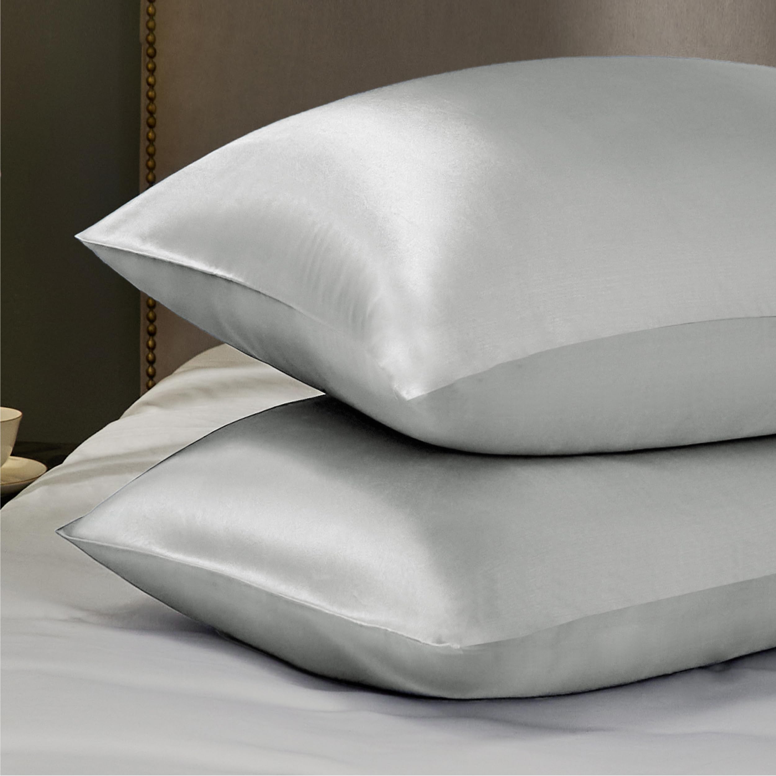 Bedsure Satin Pillowcase for Hair and Skin Queen - Silver Grey Silky Pillowcase 20x30 Inches - Satin Pillow Cases Set of 2 with Envelope Closure, Similar to Silk Pillow Cases, Gifts for Women Men