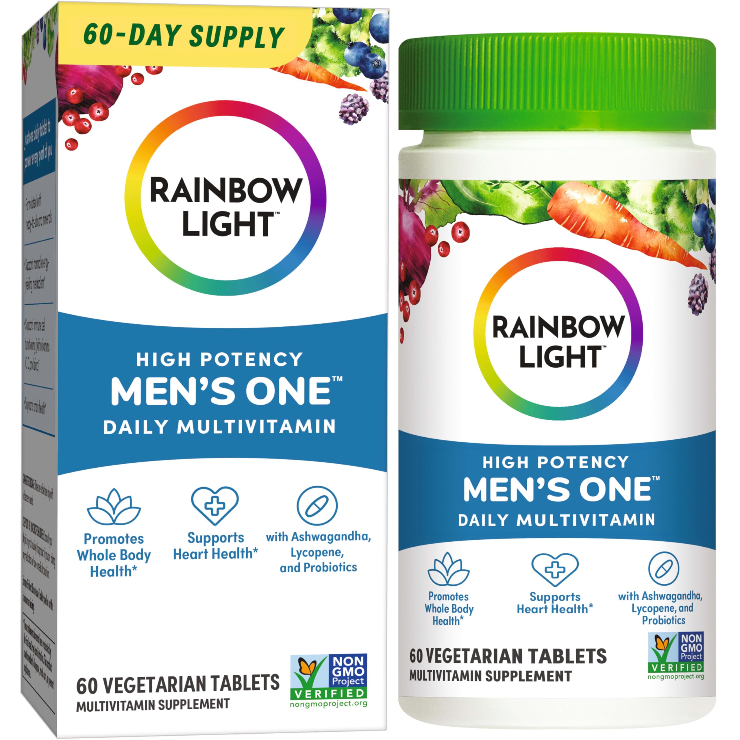 Rainbow Light Mens One Multivitamin, Men's Daily Multivitamin Provides High-Potency Immune Support, With Vitamin C, Vitamin D and Zinc, Vegetarian, 60 Count