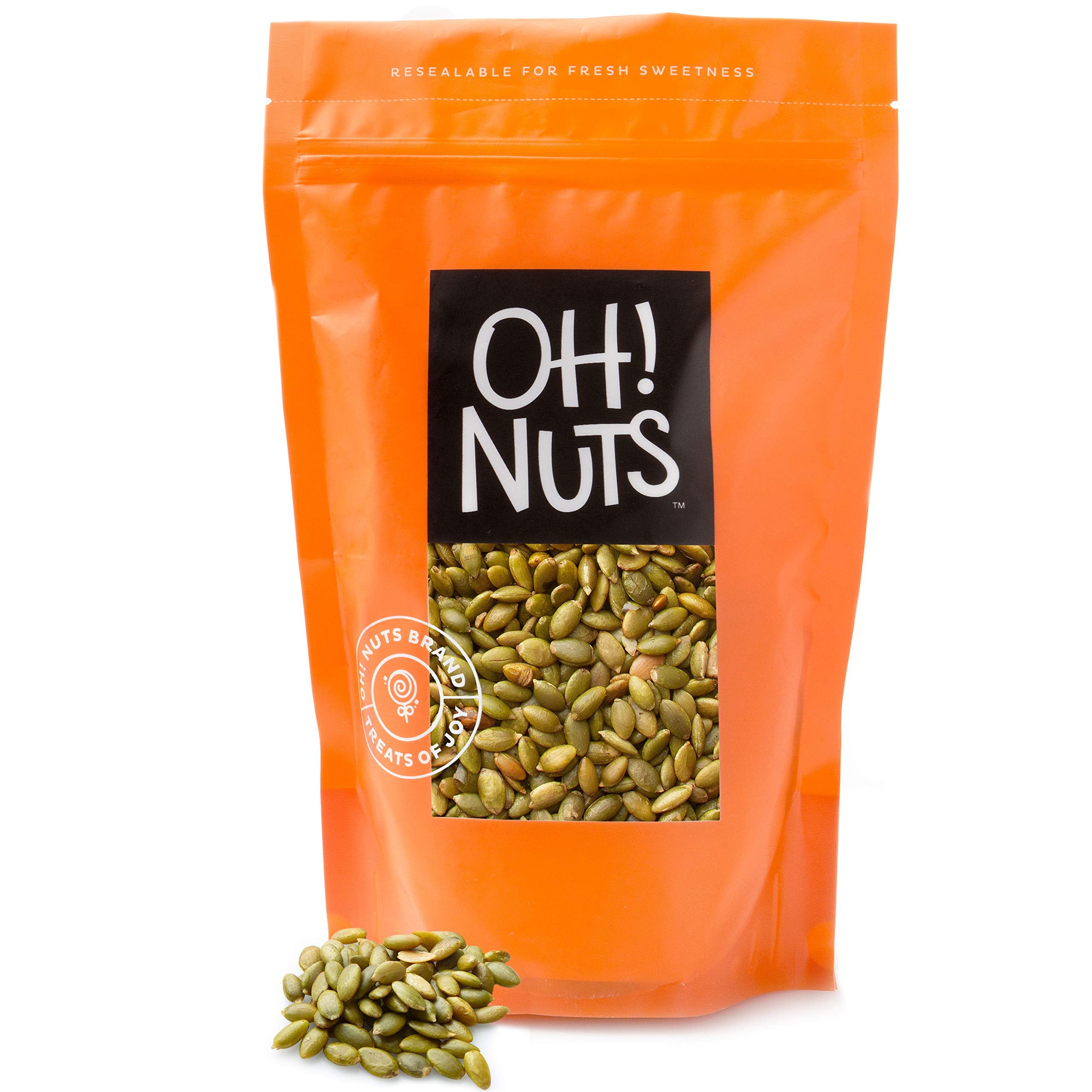 Oh! Nuts Roasted Salted Pumpkin Seeds | All-Natural Protein Power | Fresh, Healthy Keto Snacks | Unshelled Pepitas in 1.25 LB Resealable Bulk Bag | Vegan & Gluten-Free Snacking