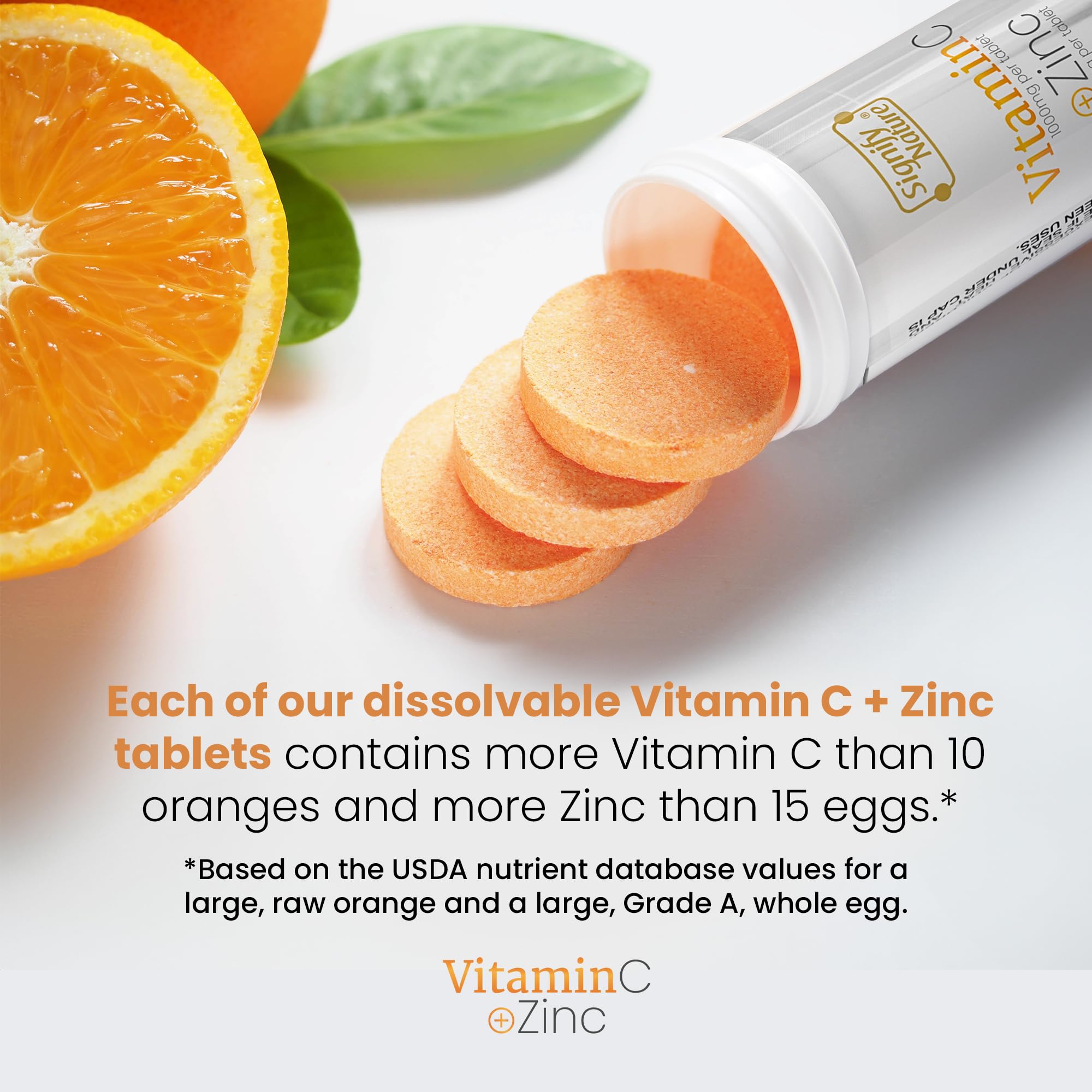 SIGNIFY NATURE Vitamin C 1000mg Effervescent Tablets - Potent Immune Support VIT C with Zinc Supplement - Sugar-Free & Vegan Formula | Dissolvable Vitamin C Tablets - Water Soluble Fizzy Elixir - 80CT