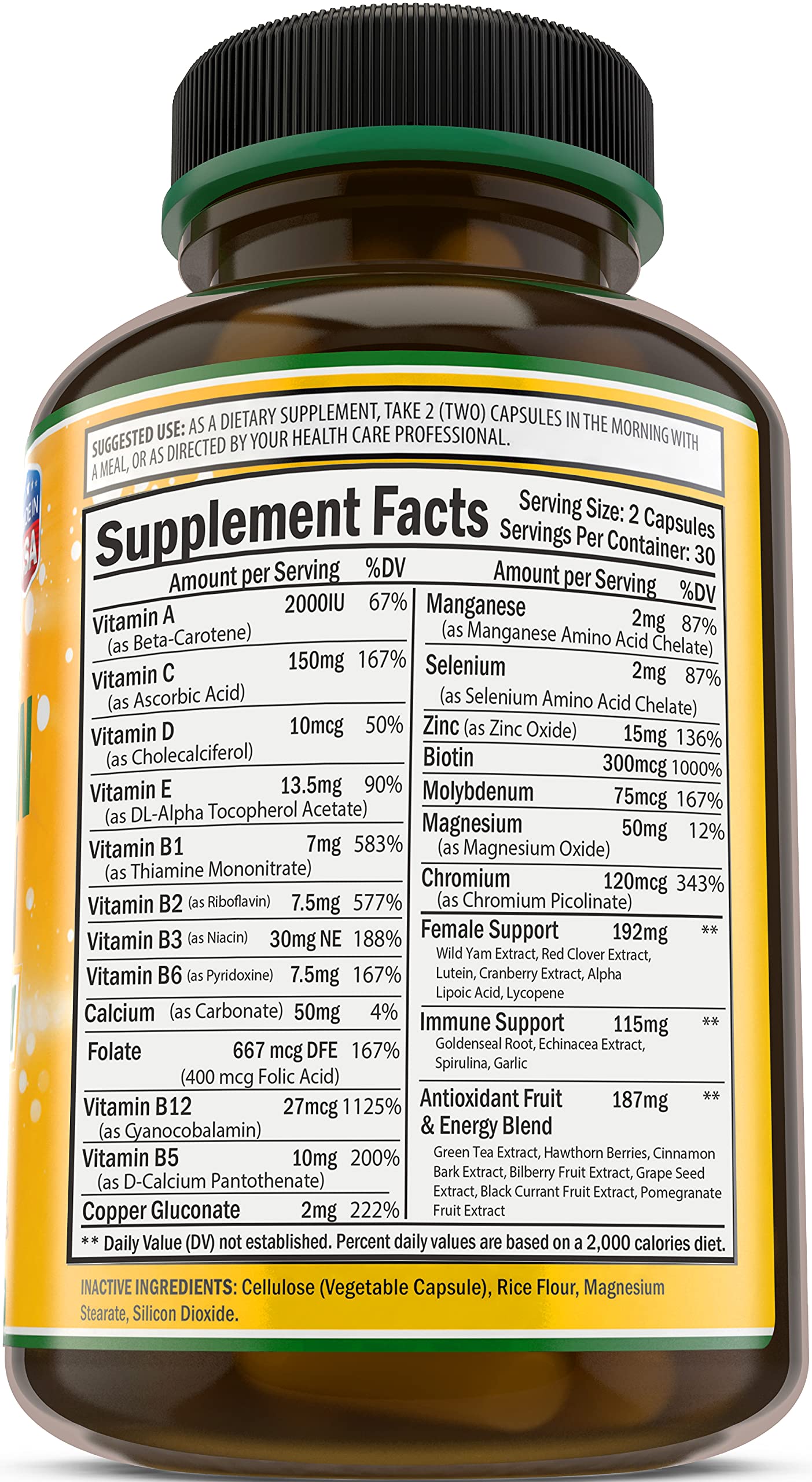 Women's Multivitamin Supplement. Vitamins A C D E & Vitamin B Complex. Immune & Female Support + Antioxidant & Natural Energizers. Non-GMO, Gluten Free, Made in the USA,60 Caps