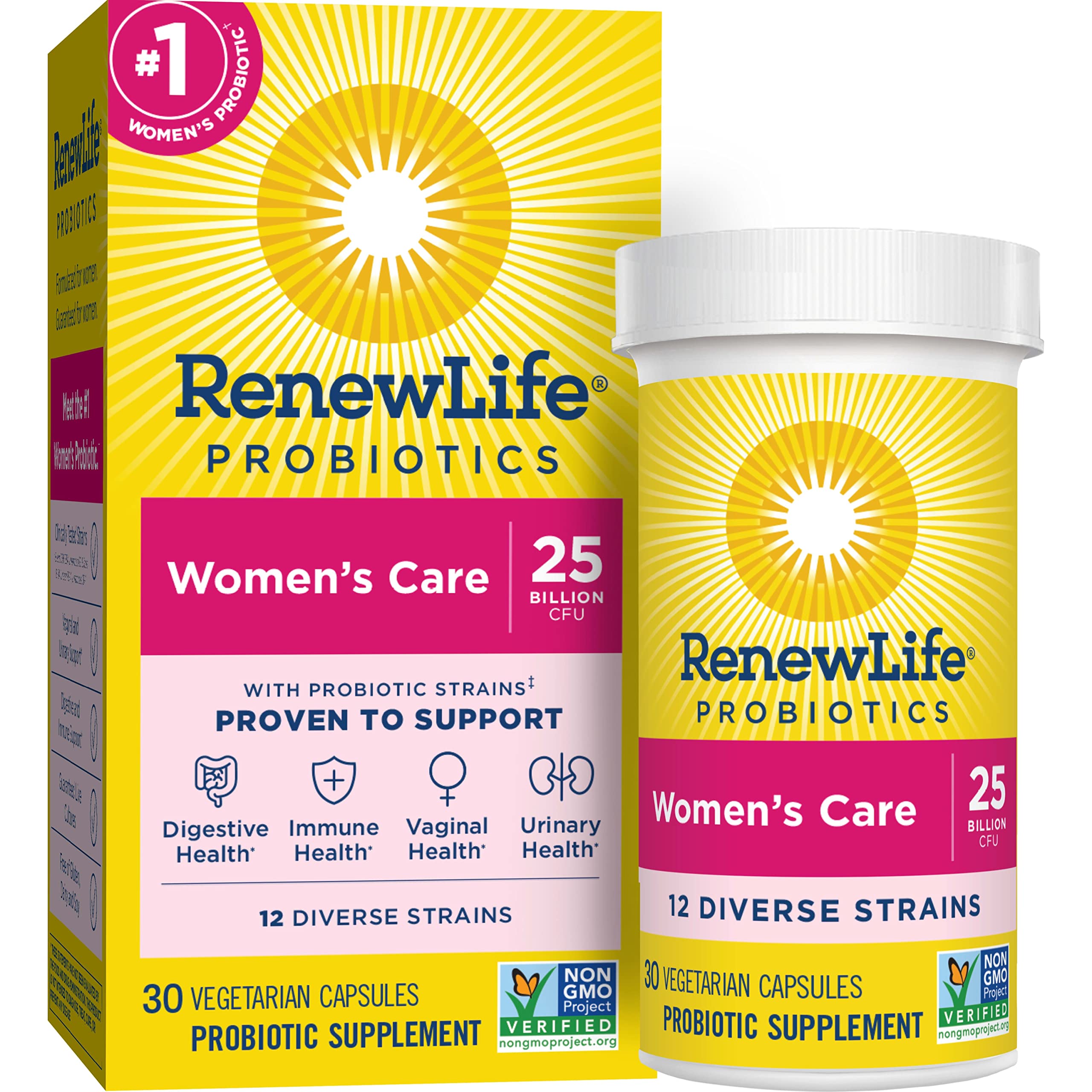 Renew Life Probiotics for Women, 25 Billion CFU Guaranteed, Probiotic Supplement for Digestive, Vaginal & Immune Health, Shelf Stable, Soy, Dairy & Gluten Free, 30 Capsules