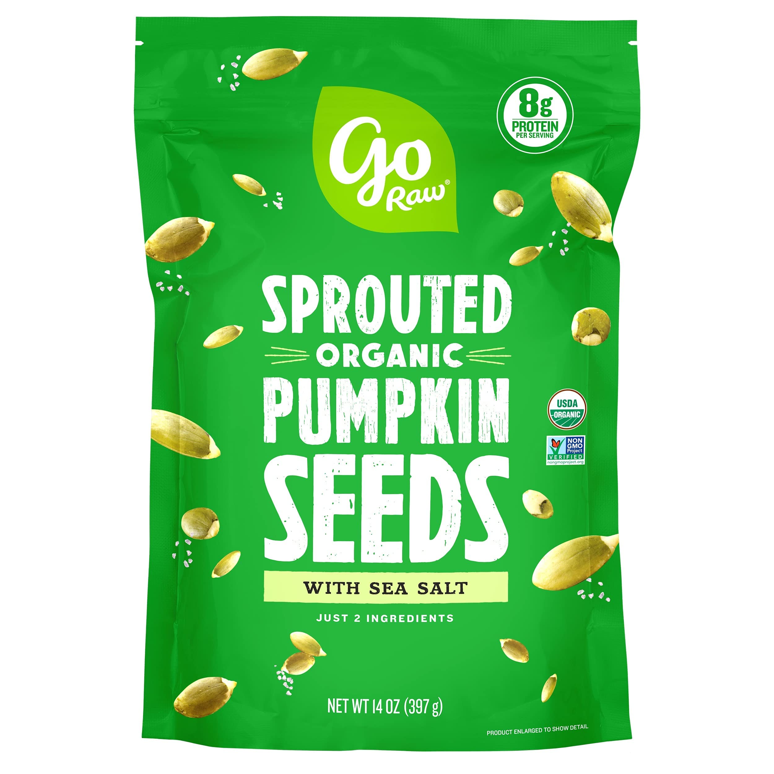 Go Raw Pumpkin Seeds with Sea Salt, Sprouted & Organic, 14 oz. Bag | Keto | Vegan | Gluten Free Snacks | Superfood