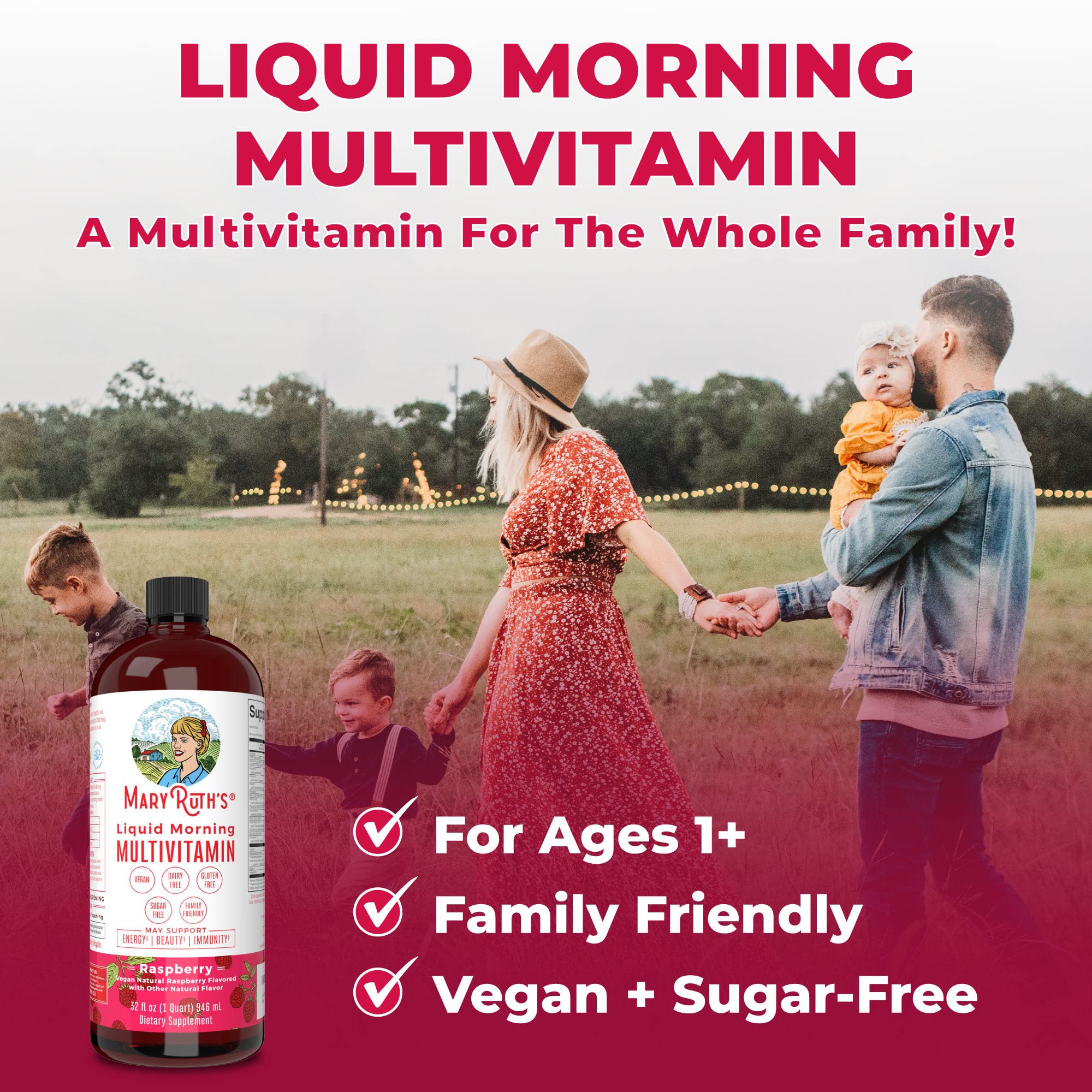 Multivitamin Multimineral for Women Men & Kids by MaryRuth's | No Added Sugar | Vegan Liquid Vitamins for Adults & Kids | Mens, Womens Multivitamin | Energy & Beauty Booster | Non-GMO | 32 Fl Oz