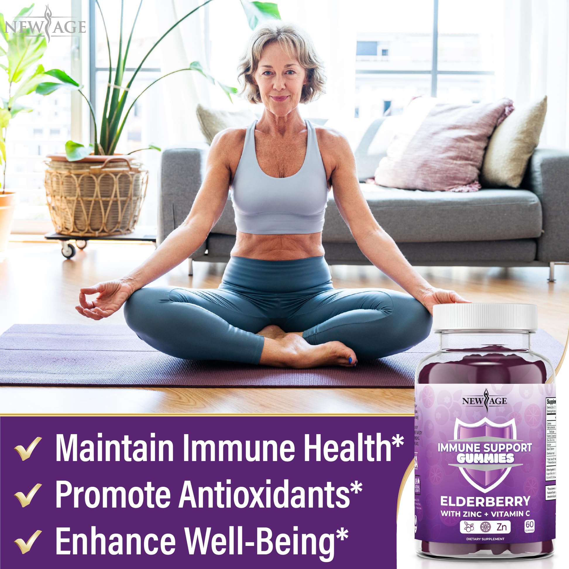 NEW AGE Immune System Support Gummies - Sambucus Black Elderberry Gummies with Vitamin C and Zinc (Immune Support 120 Gummies)