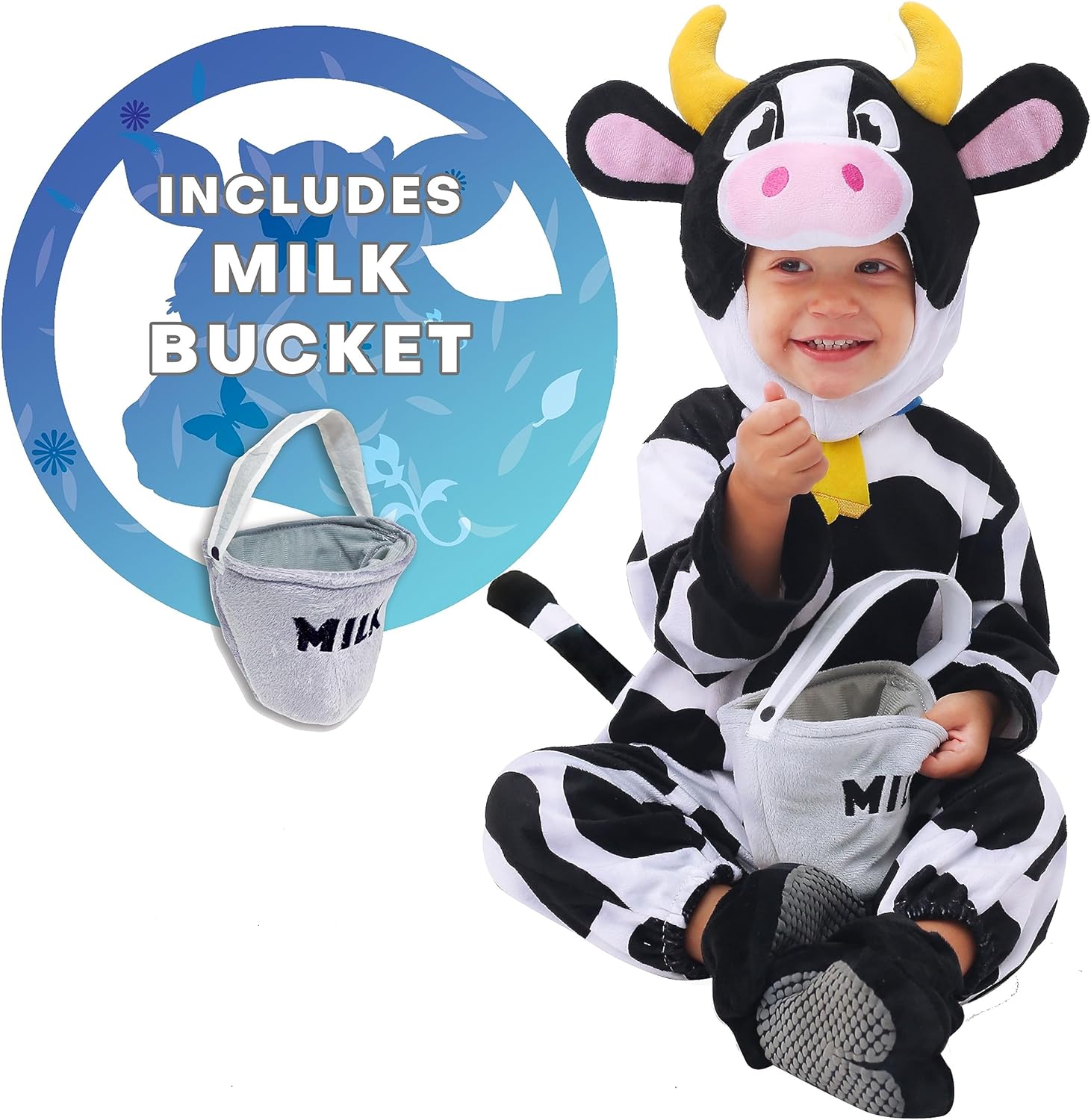 Spooktacular Creations Baby Cow Costume with Milking Bucket for Toddler, Kids Halloween Farm Party Dress Up (12-18 Months)