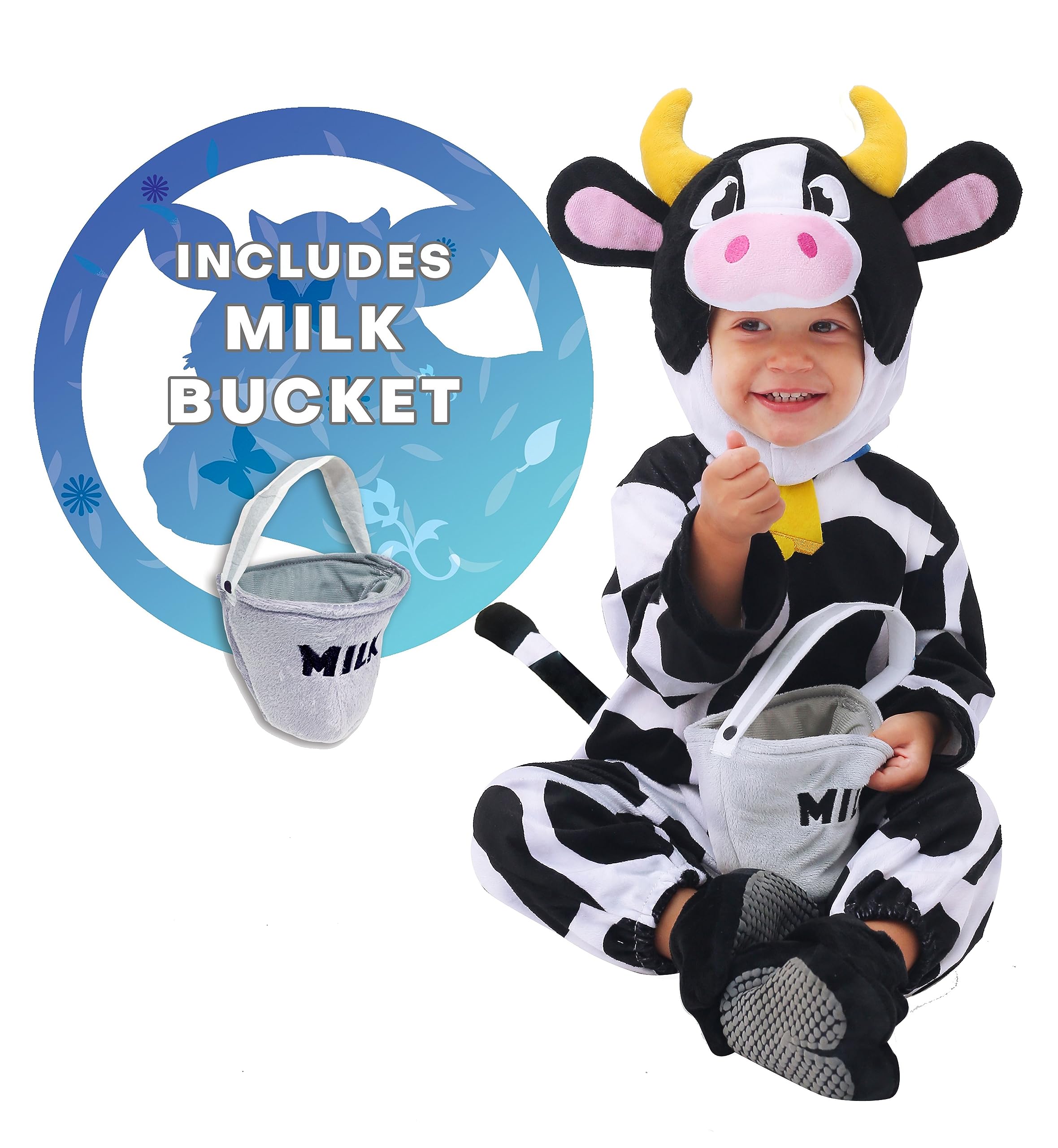 Spooktacular Creations Baby Cow Costume with Milking Bucket for Toddler, Kids Halloween Farm Party Dress Up (12-18 Months)