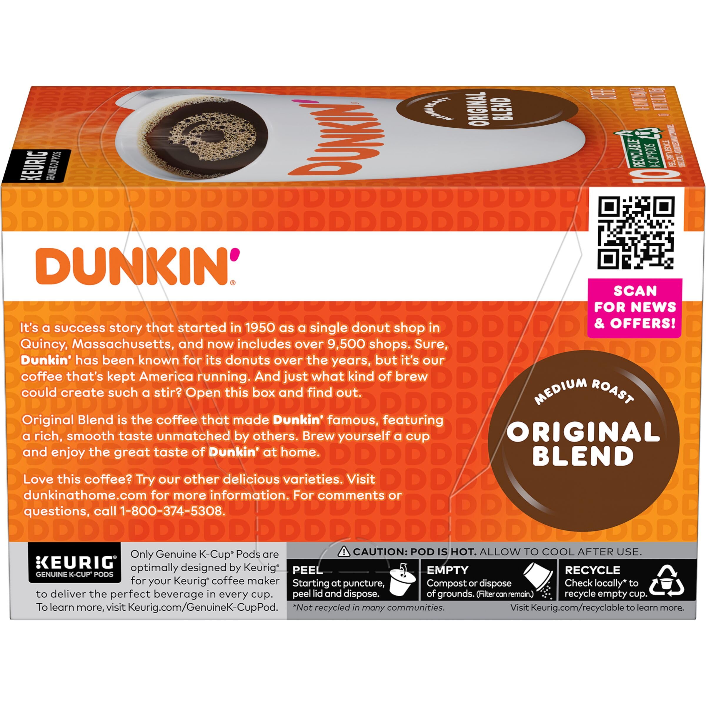 Dunkin' Original Blend Medium Roast Coffee, 60 Keurig K-Cup Pods