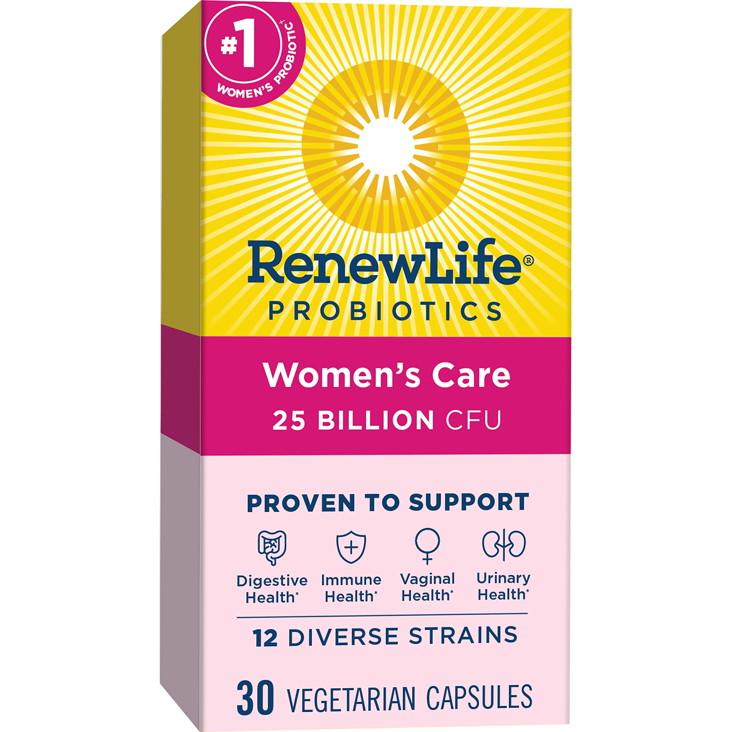 Renew Life Probiotics for Women, 25 Billion CFU Guaranteed, Probiotic Supplement for Digestive, Vaginal & Immune Health, Shelf Stable, Soy, Dairy & Gluten Free, 30 Capsules