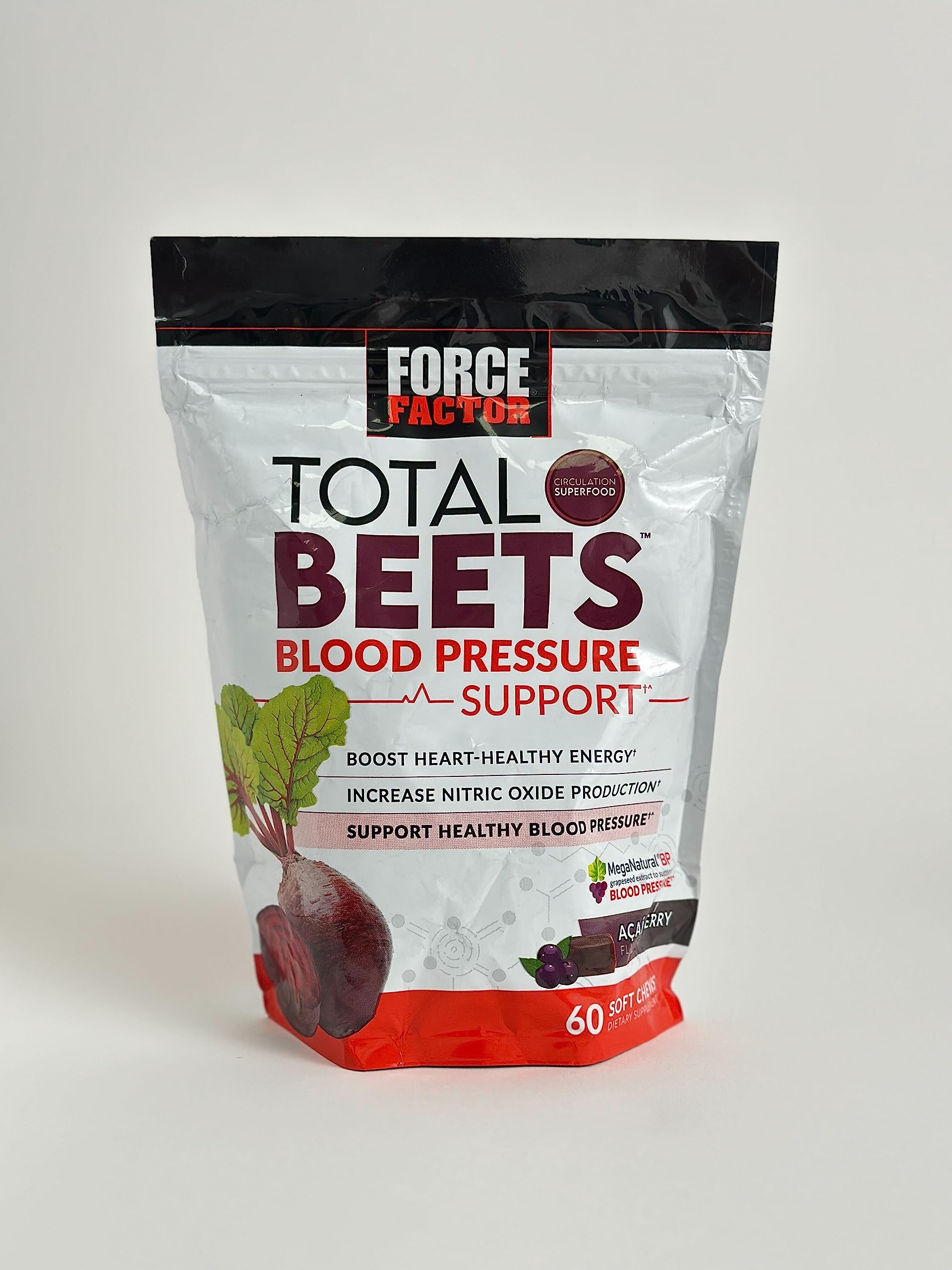 FORCE FACTOR Total Beets Blood Pressure Support Supplement, Beets Supplements with Beets Powder, Great-Tasting Beets Chewables for Heart-Healthy Energy, and Increased Nitric Oxide, 180 Chews, 3-Pack