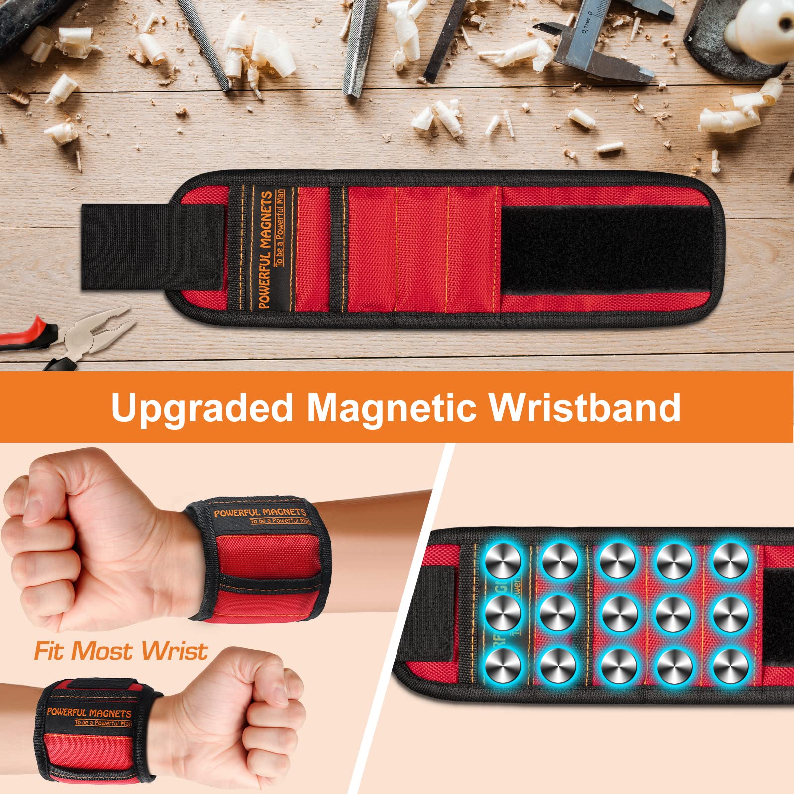 Magnetic Wristband Tool Belt for Holding Screws Nails Drill Bits, Cool Gadgets Birthday Gift for Men Him Women Husband Wife Carpenters Who Have Everything