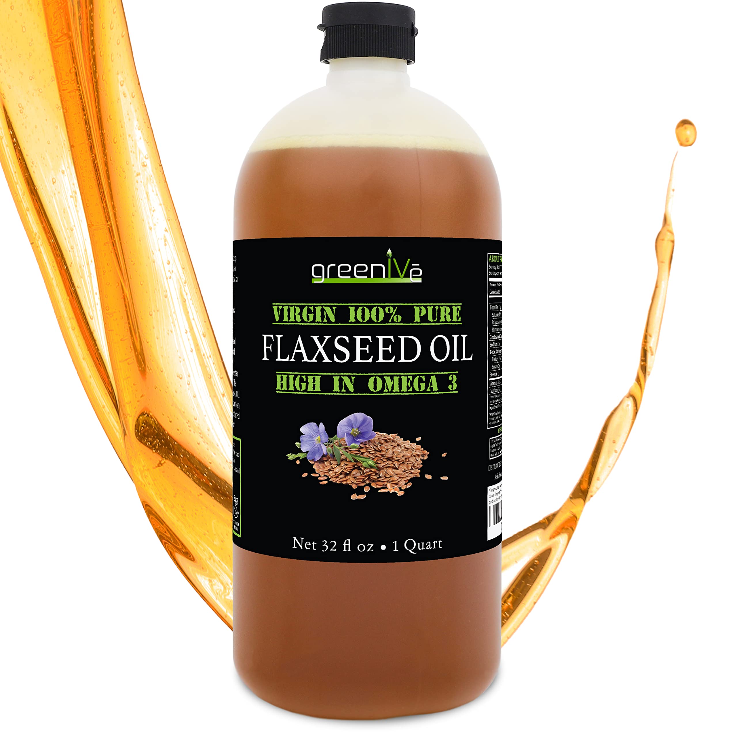 Greenive Flax Seed Oil 100% Pure Cold Pressed High Omegas Exclusively on Amazon (32 Fl Oz)