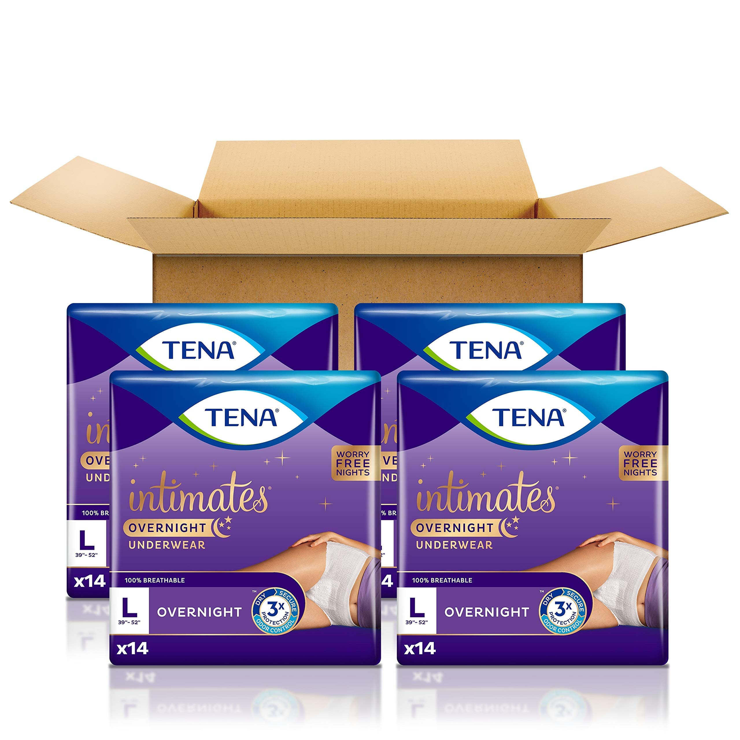 TENA Incontinence Underwear for Women, Overnight Absorbency, Intimates - Large - 56 Count