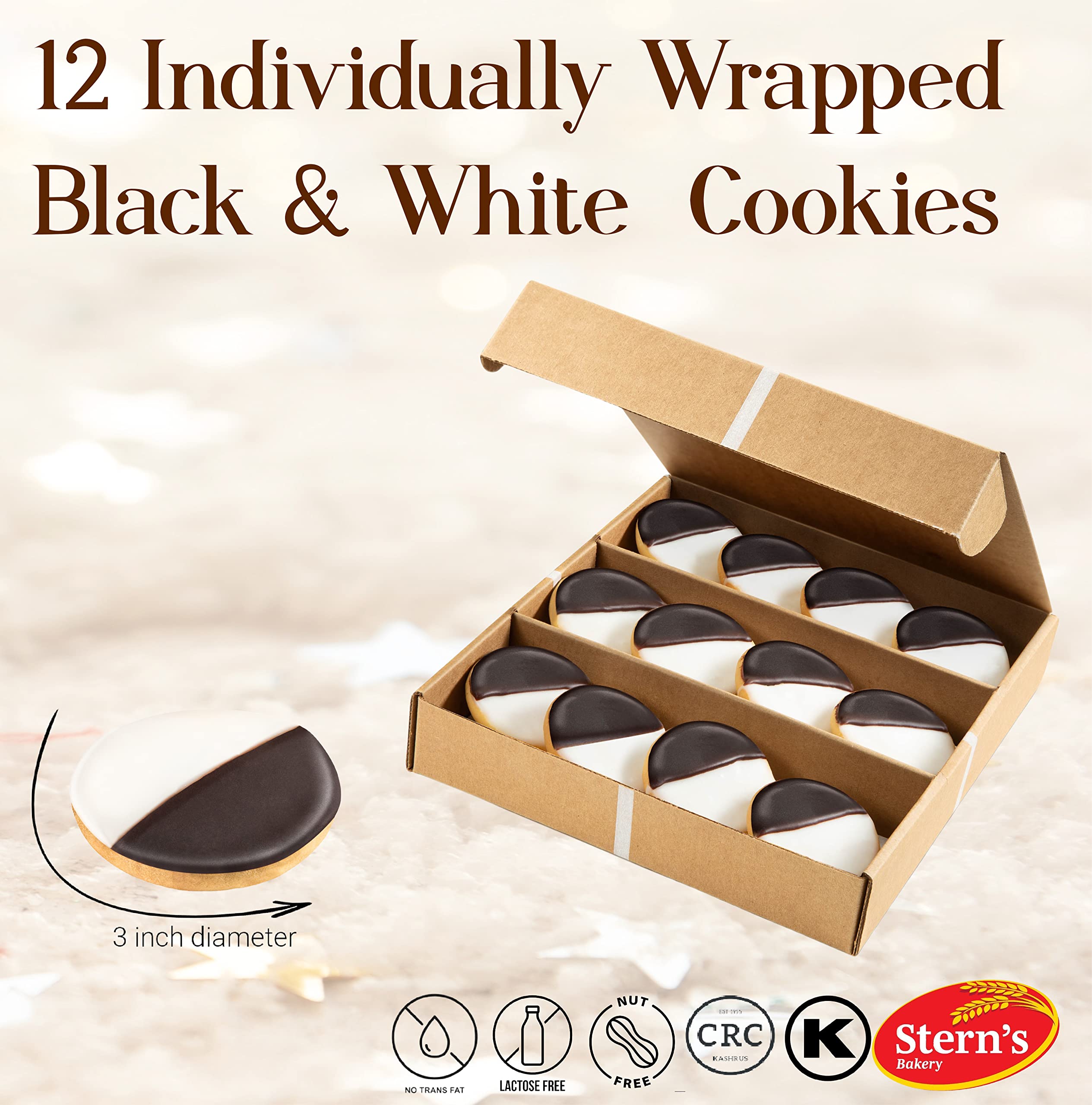 Gourmet Cookies | Black & White Cookie Gift Basket | 12 Individually Wrapped Cookies | NY Style Black and White Cookies | Care Package for College Students, Corporate Gift, Sympathy-Stern’s Bakery