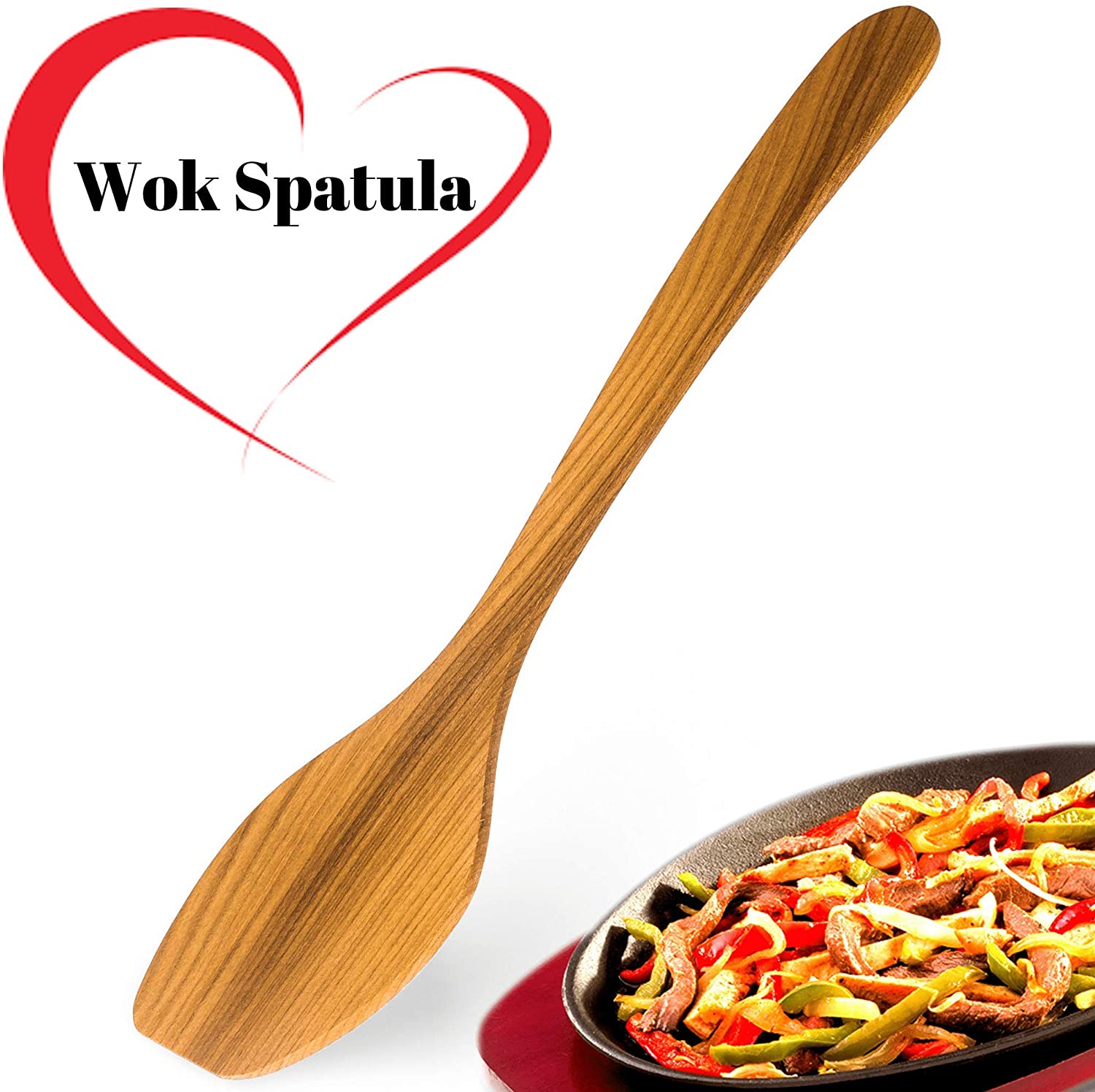 Mr. Woodware -  Professional Wok Spatula -Turner, Saute Paddle, Thai W