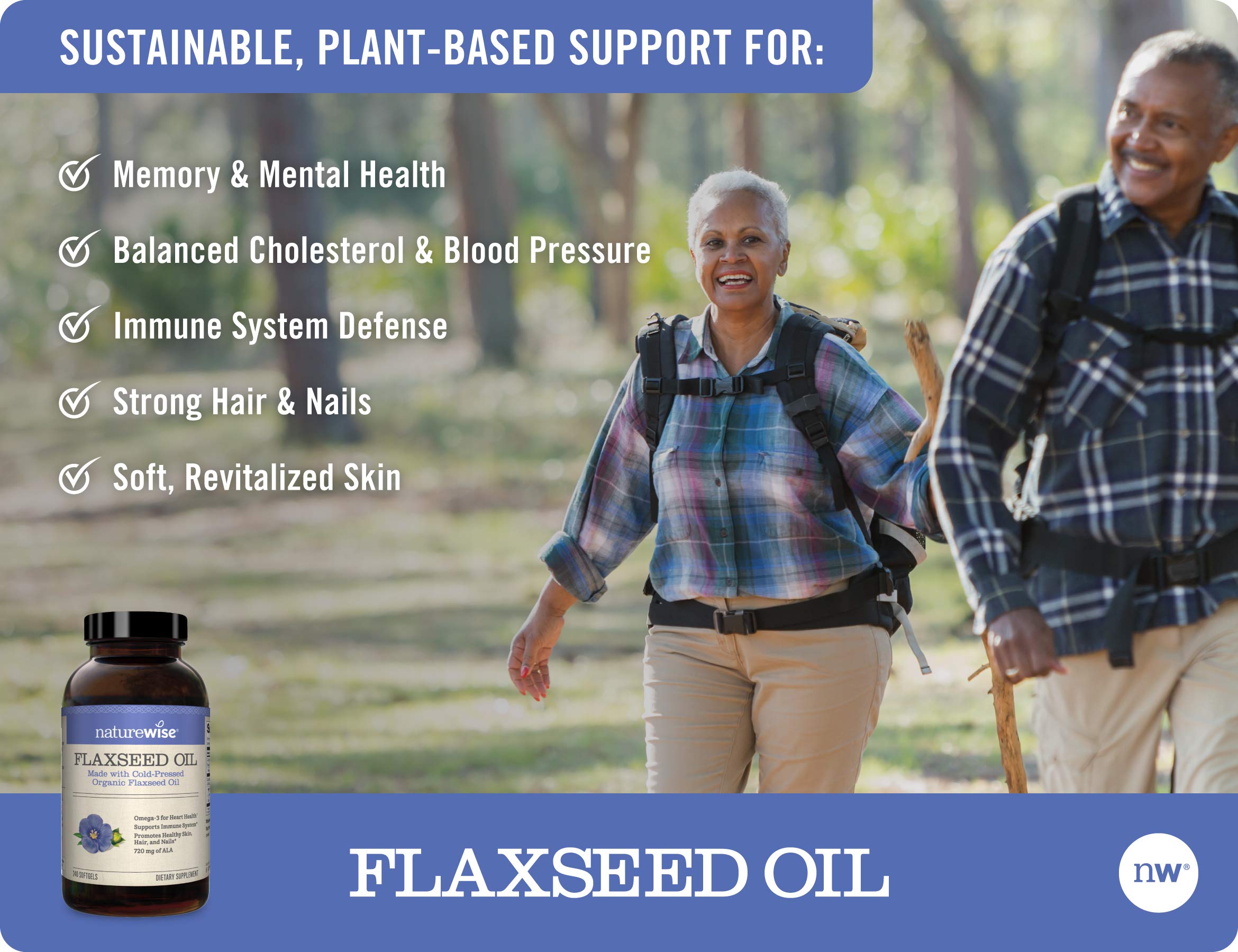 NatureWise Organic Flaxseed Oil 1200mg 720mg ALA Highest Potency Flax Oil Omega 3 for Cardiovascular, Cognitive, Immune Support Healthy Hair, Skin, & Nails Non-GMO [4 Months - 240 Softgels]