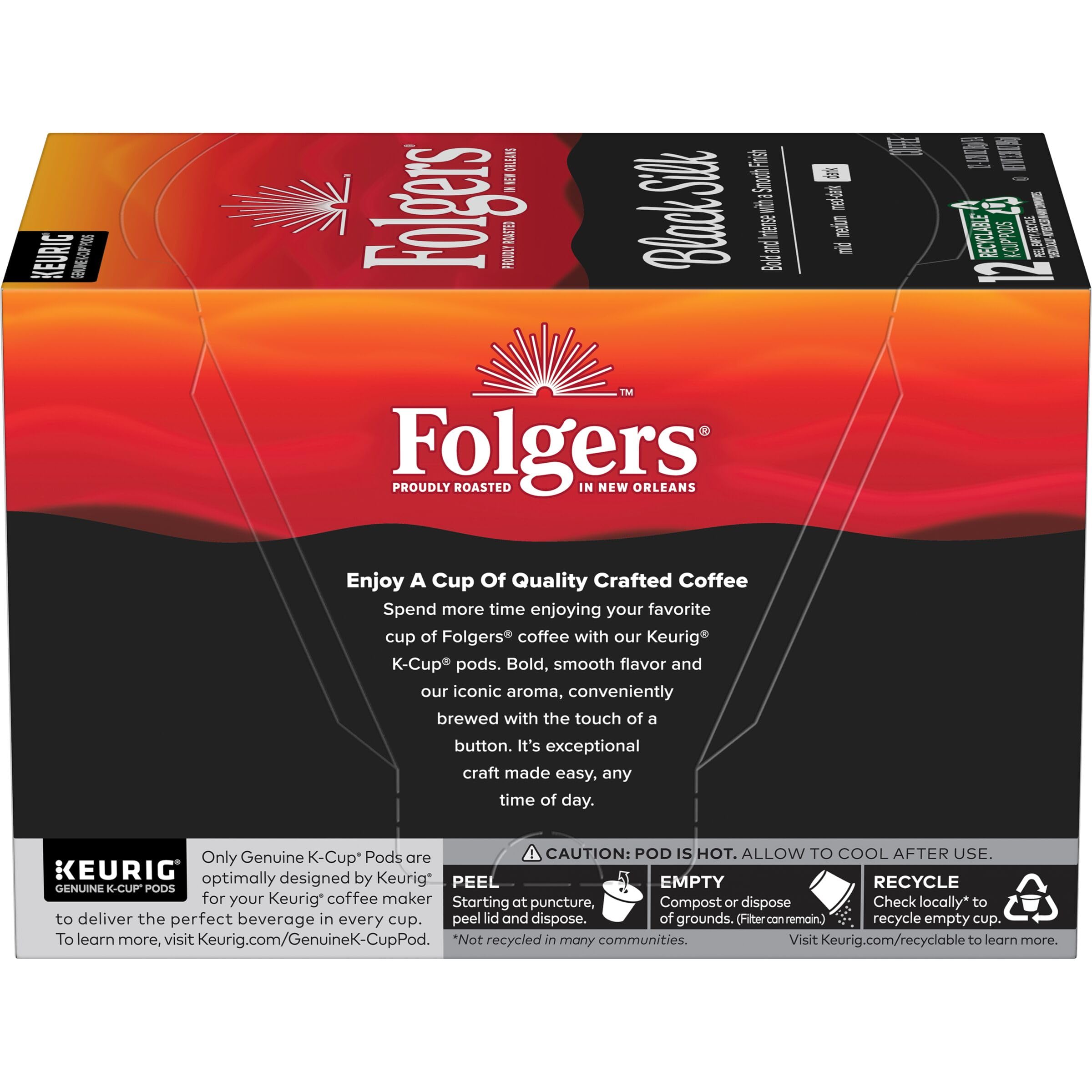 Folgers Black Silk Dark Roast Coffee, 72 Keurig K-Cup Pods