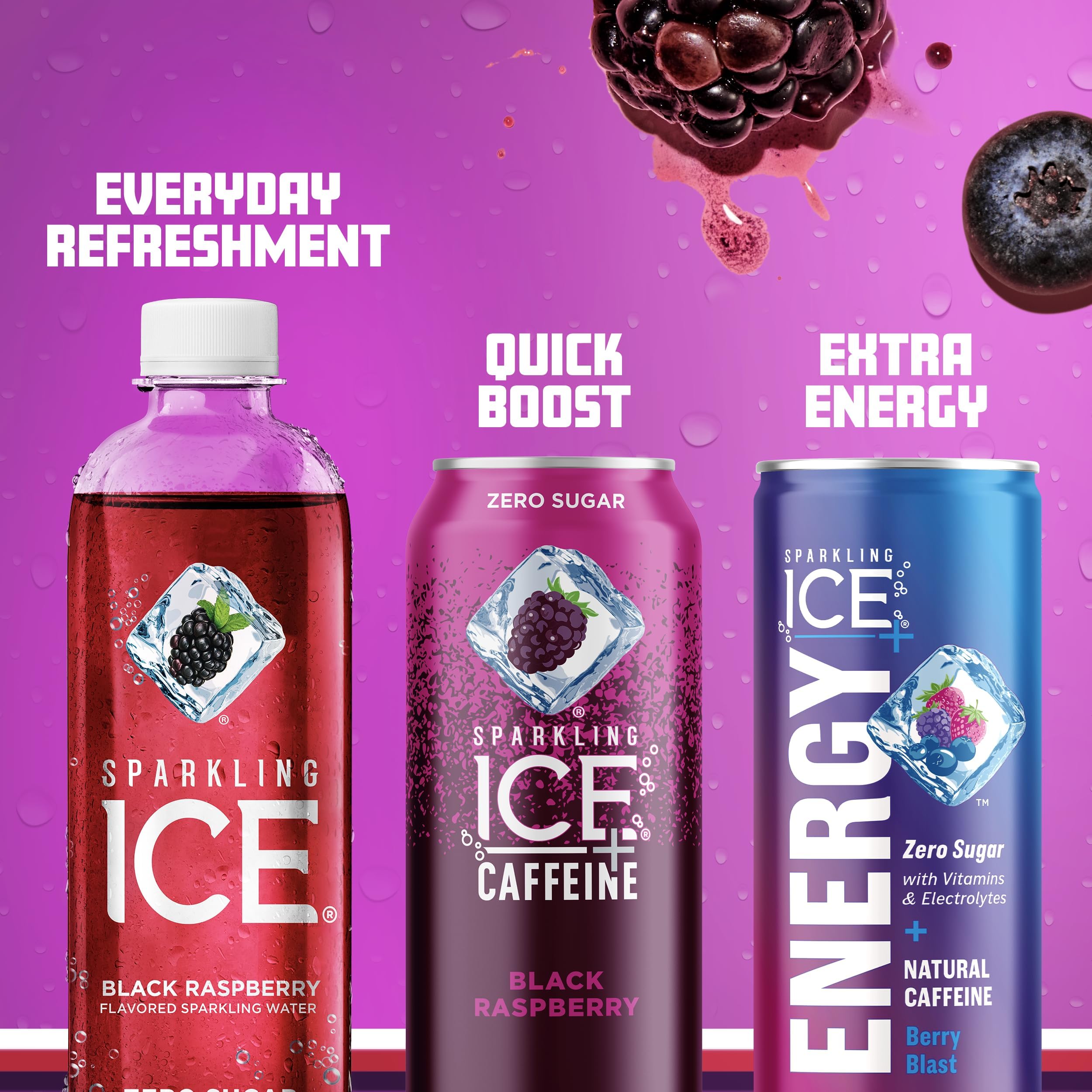 Sparkling Ice +ENERGY Berry Blast Sparkling Water. Energy drinks with Vitamins & Electrolytes, Zero Sugar, 12 fl oz Cans (Pack of 12)