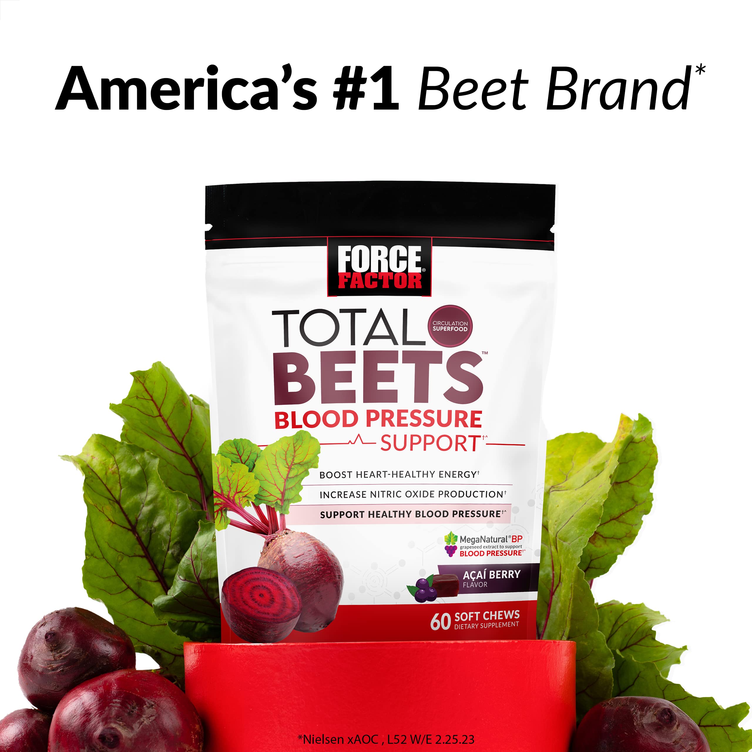 FORCE FACTOR Total Beets Blood Pressure Support Supplement, Beets Supplements with Beets Powder, Great-Tasting Beets Chewables for Heart-Healthy Energy, and Increased Nitric Oxide, 180 Chews, 3-Pack