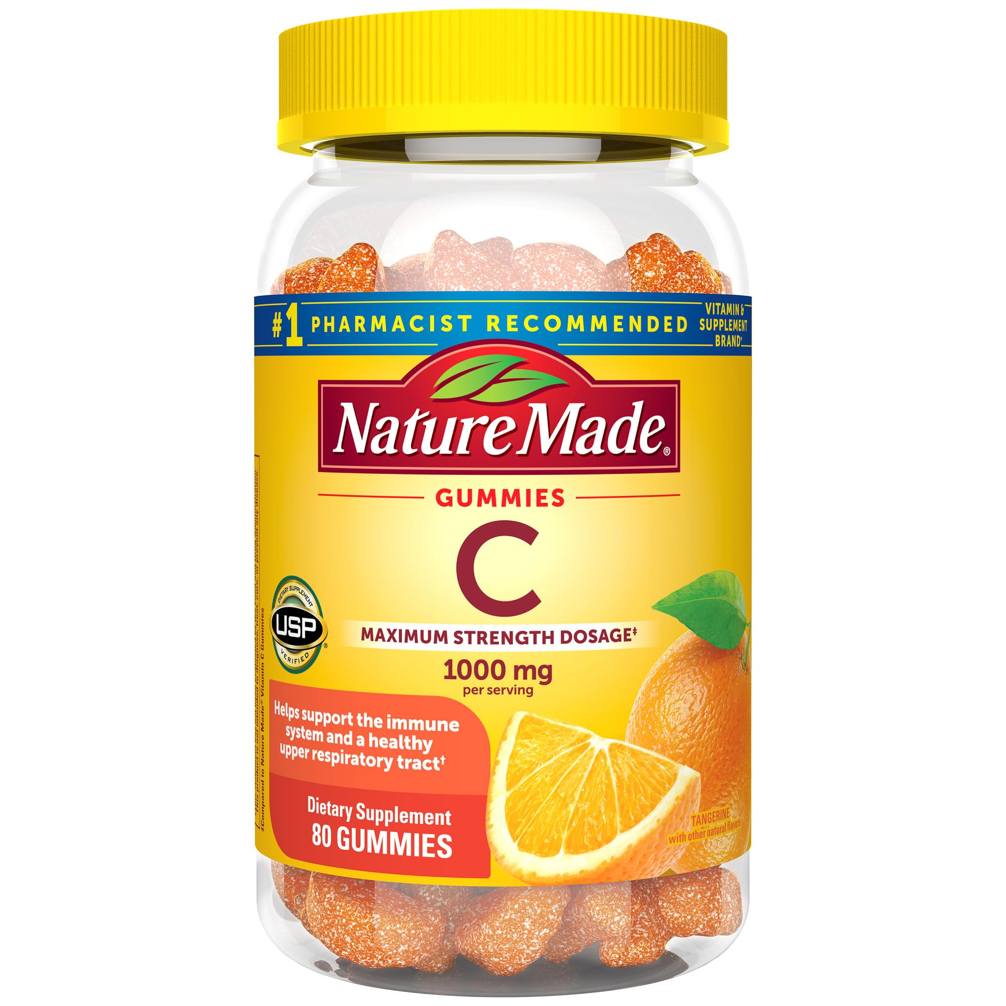 Nature Made Maximum Strength Dosage Vitamin C 1000mg per Serving, Immune Support Vitamin C Gummies for Adults, 80 Vitamin C Gummies, 20 Day Supply