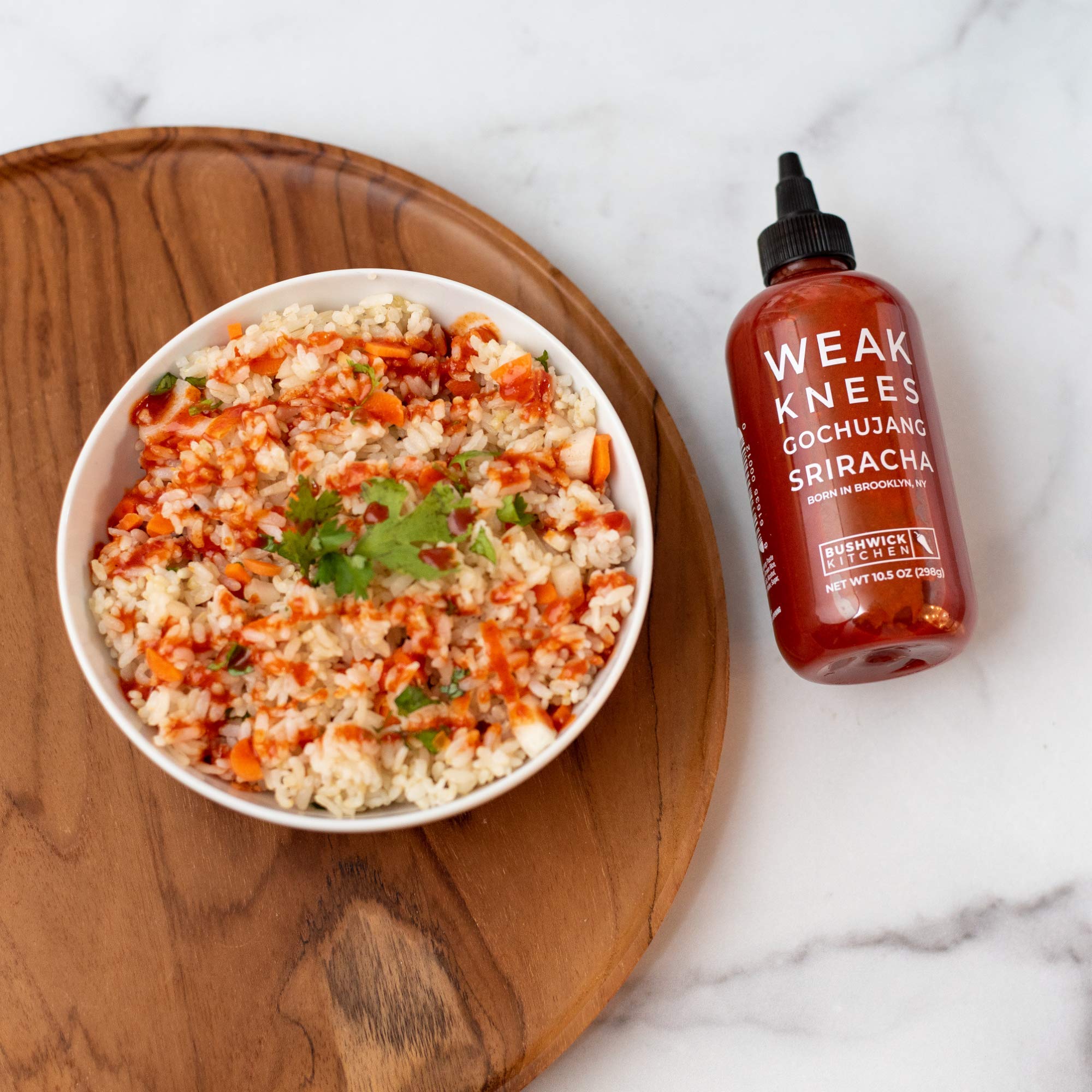 Weak Knees Gochujang Sriracha Hot Sauce | 10.5 oz Easy Squeeze Bottle | Classic Sriracha Chili Sauce mixed with Korean Gochujang Chili Paste | Foodie Gifts, Hot Sauce Gifts, Gifts for Men