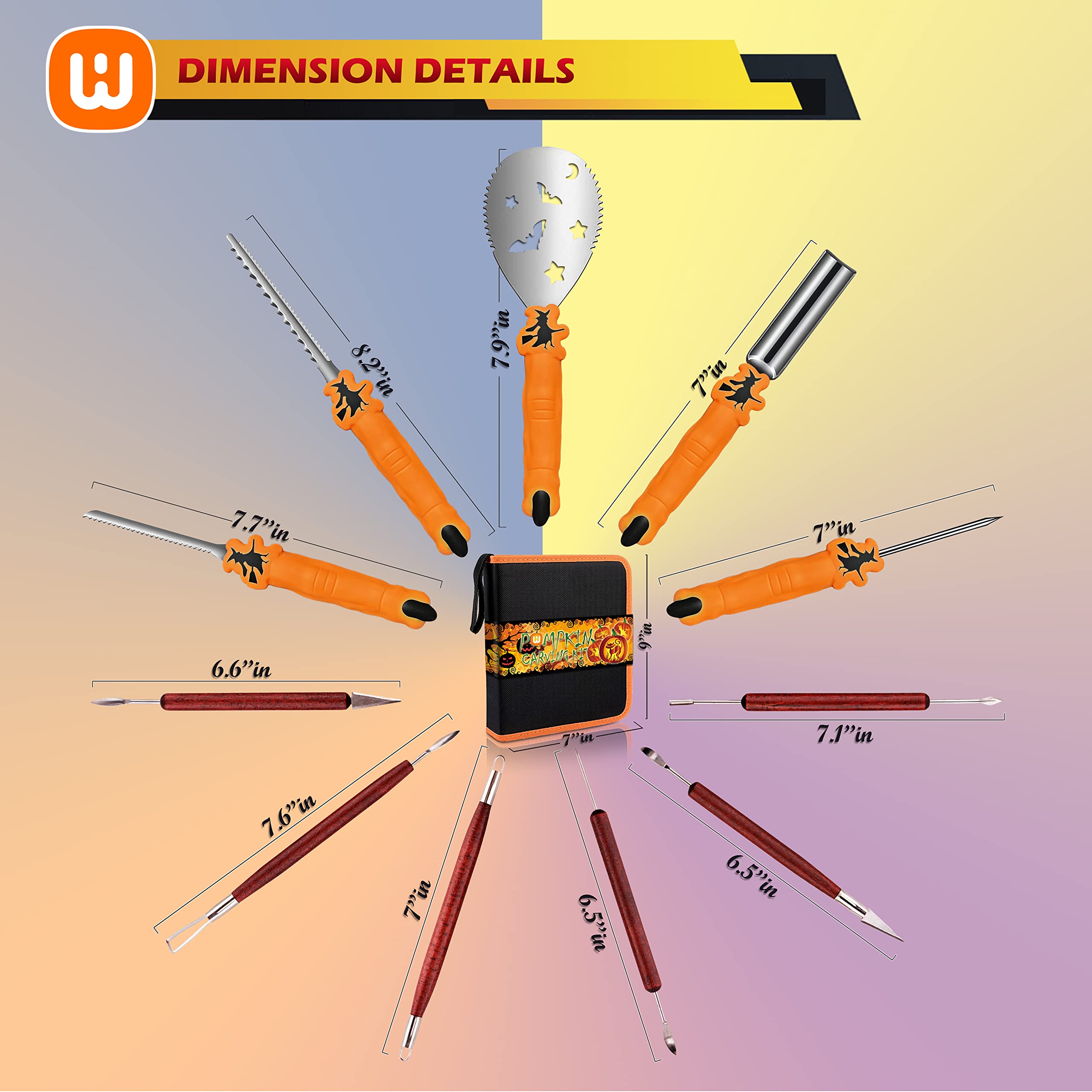 Pumpkin Carving Kit with Free Stencils & Witch Finger, 22 PCs Heavy Duty Stainless Steel Knife Professional Sculpting Tool Set for Kid Adult, in Carver Carrying Case Jack-O-Lantern Décoration