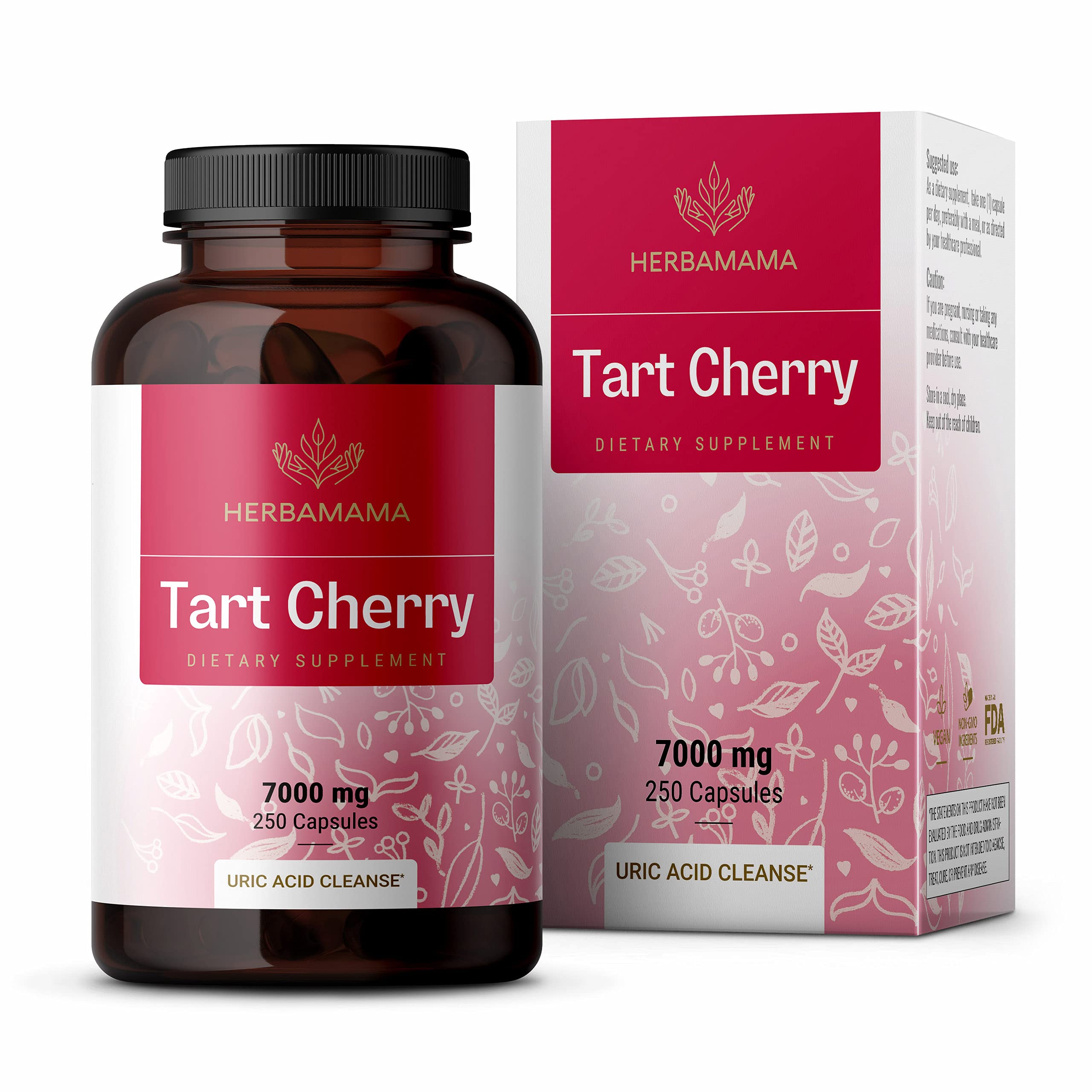 HERBAMAMA Tart Cherry Extract Capsules - Tart Cherry Extract Supplement -Nutritional Tart Cherry Capsules - Non-GMO 7000 mg, 250 Caps