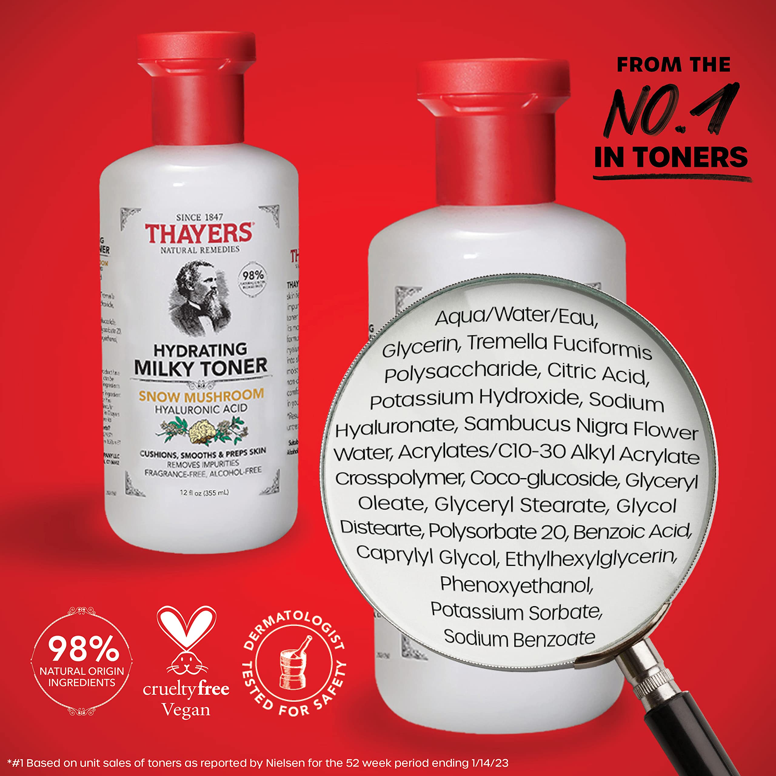 Thayers Milky Face Toner with Snow Mushroom and Hyaluronic Acid, Natural Gentle Facial Toner, Dermatologist Tested, for Dry and Sensitive Skin, 12 Oz