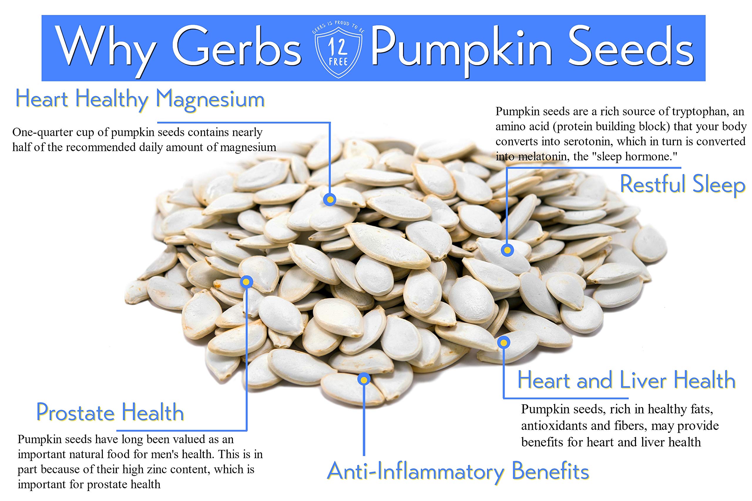 GERBS Raw Whole Pumpkin Seed (Pepitas) In Shell 2 lbs, Top 14 Allergy Free Foods, Healthy Superfood Snack, Non GMO, No Oils, No Preservatives, Resealable Bag, Gluten Free, Vegan, Keto, Kosher