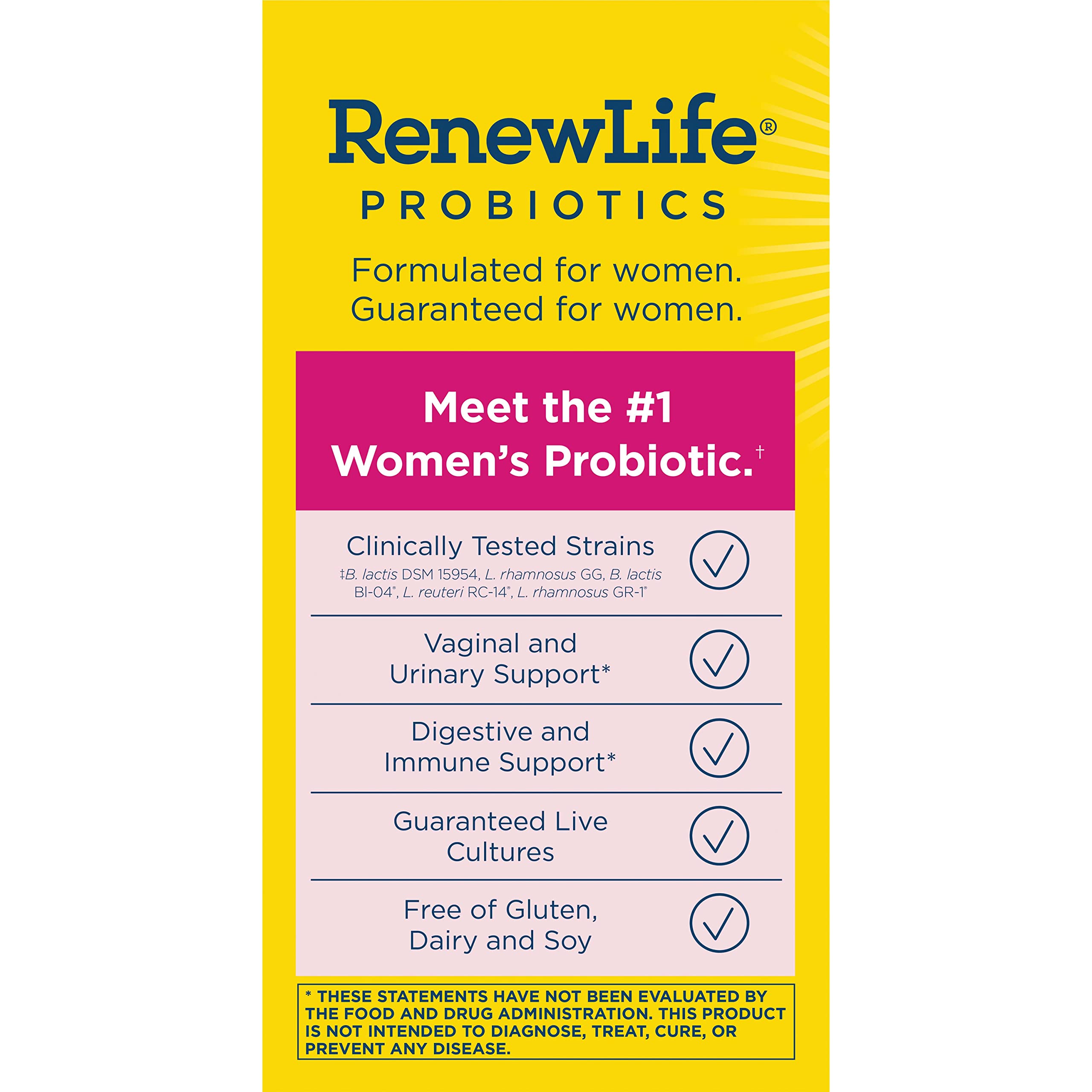 Renew Life Probiotics for Women, 25 Billion CFU Guaranteed, Probiotic Supplement for Digestive, Vaginal & Immune Health, Shelf Stable, Soy, Dairy & Gluten Free, 30 Capsules