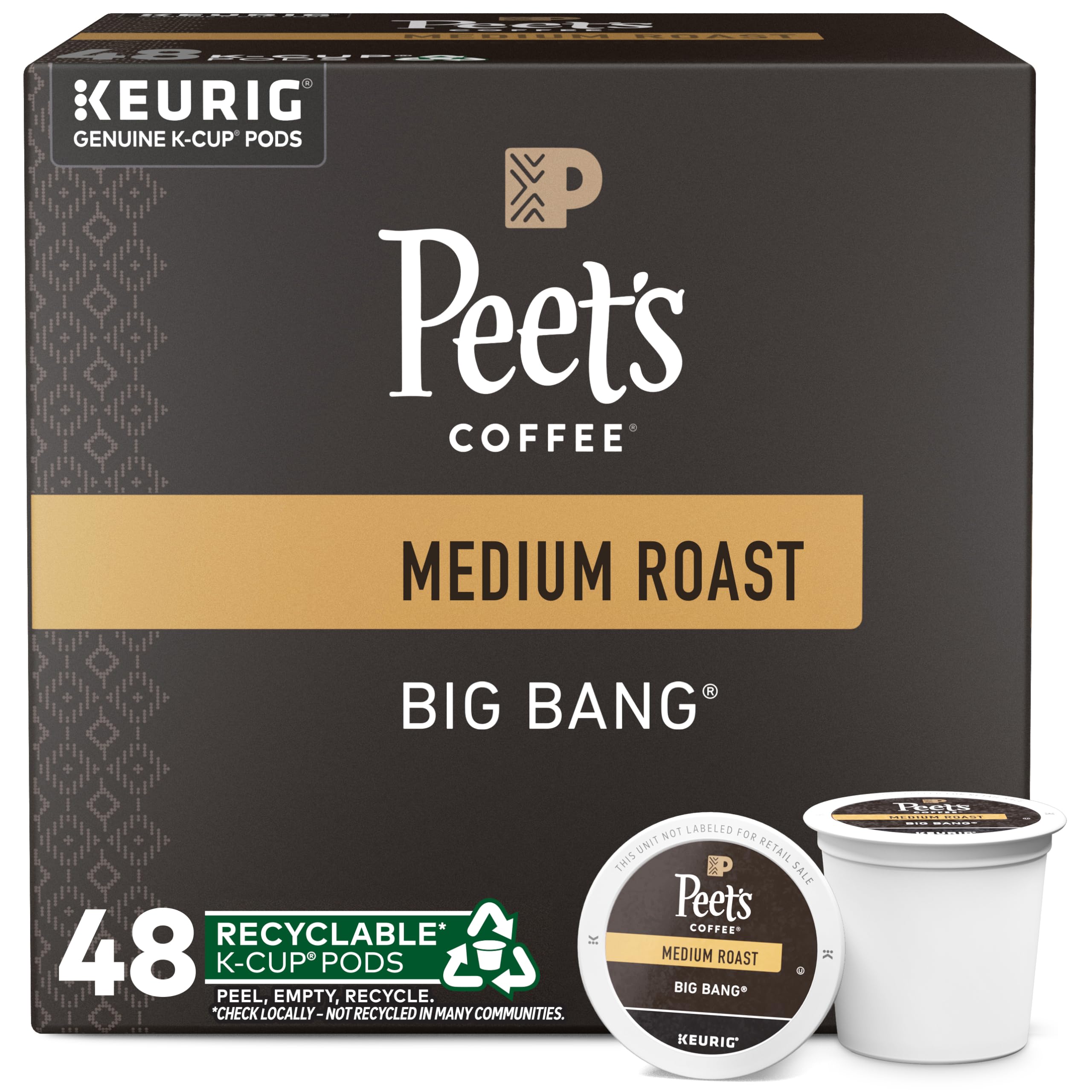 Peet's Coffee, Medium Roast K-Cup Pods for Keurig Brewers - Big Bang 48 Count (1 Box of 48 K-Cup Pods)