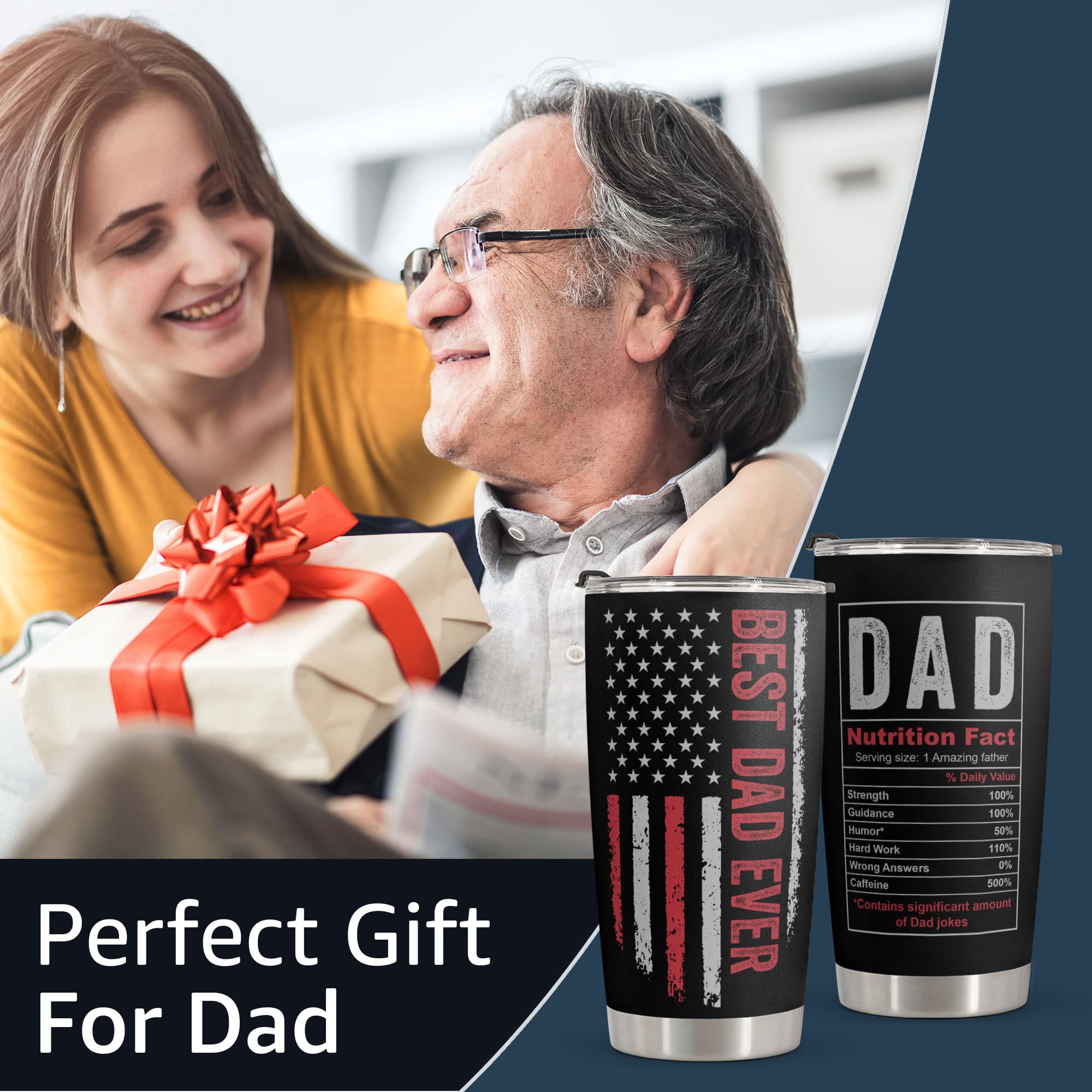 Macorner Fathers Day Gift For Dad - Stainless Steel American Flag Tumbler Cup 20oz - Birthday Gifts for Dad From Kids - Dad Gifts From Daughter Son Wife For Birthday Fathers Day