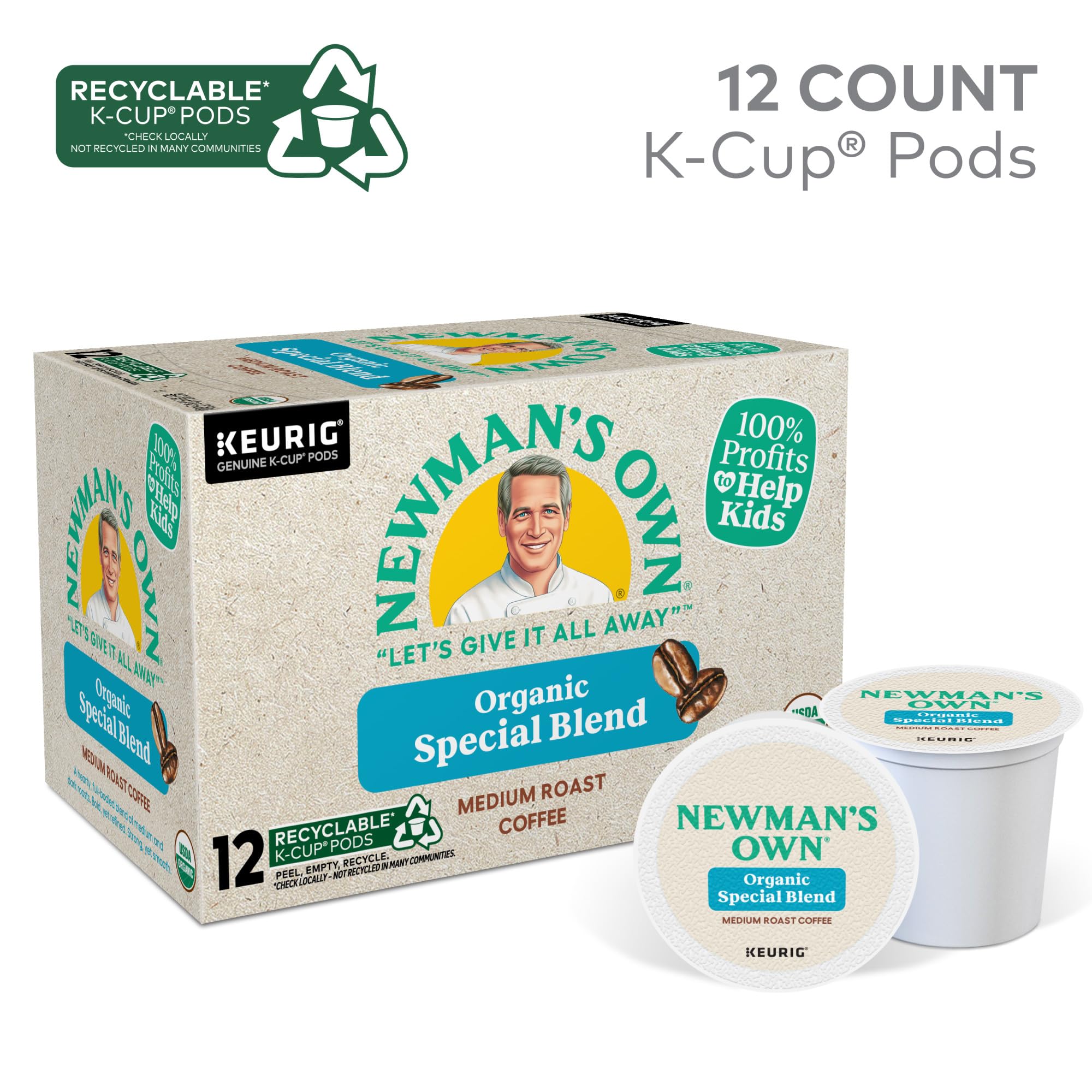 Newman's Own Organics Special Blend Keurig Single-Serve K-Cup Pods, Medium Roast Coffee, 72 Count (6 Packs of 12)