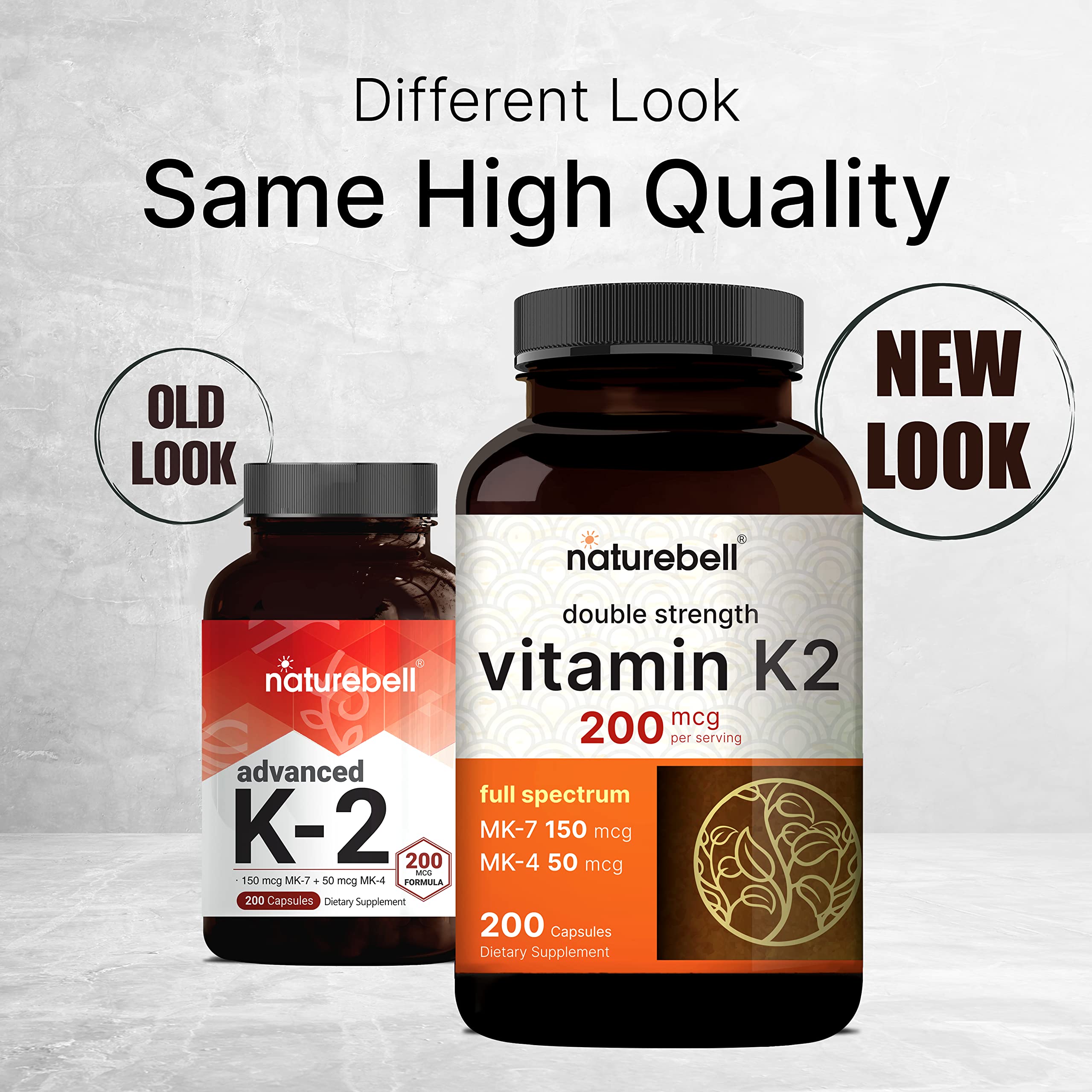 Full Spectrum Vitamin K2 Supplement with MK-7 & MK-4, 200 mcg, 200 Capsules, 2 in 1 Formula, Vitamin K2 Complex Supplement, Supports Joint and Heart Health, Non-GMO