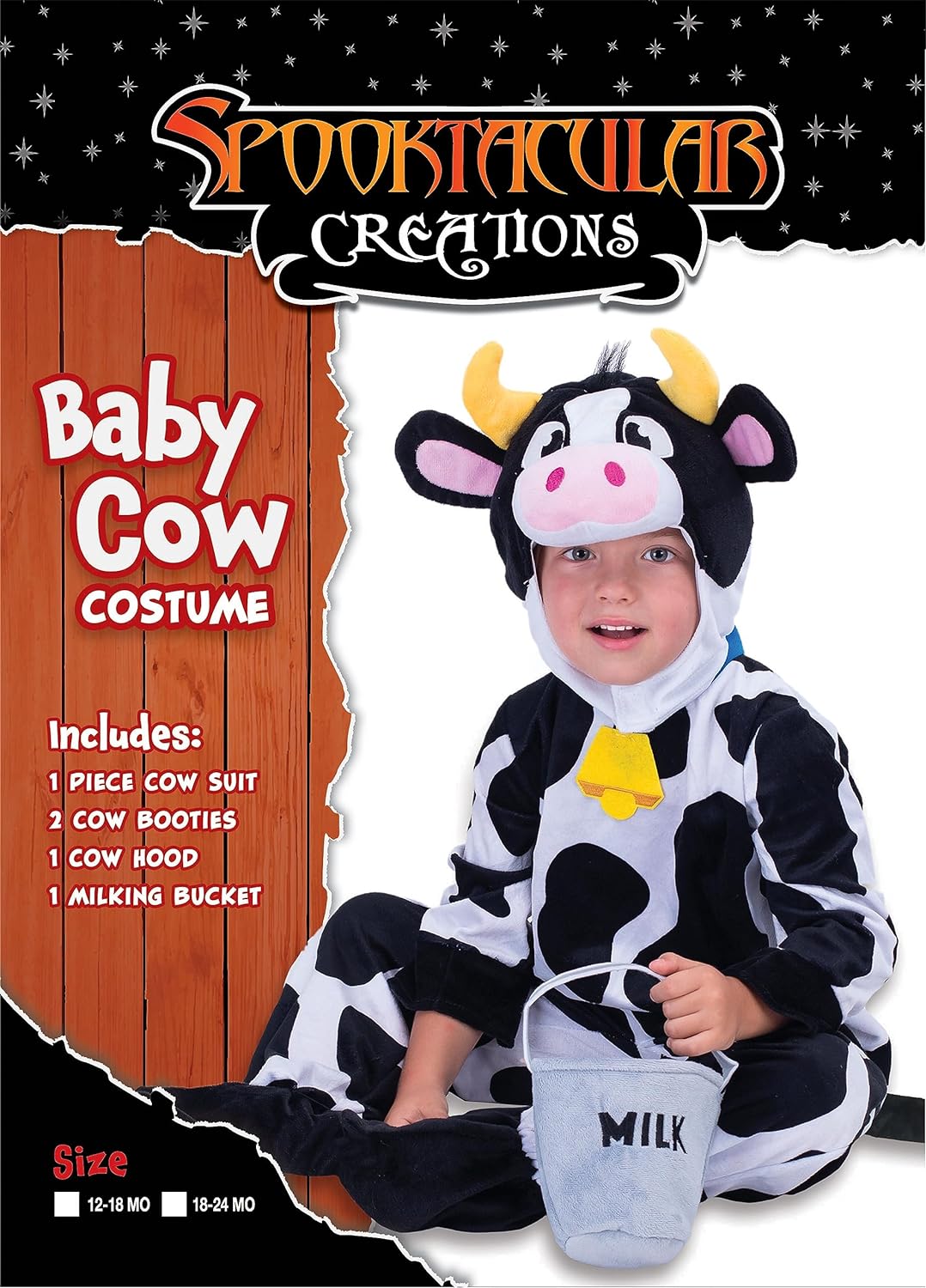 Spooktacular Creations Baby Cow Costume with Milking Bucket for Toddler, Kids Halloween Farm Party Dress Up (12-18 Months)