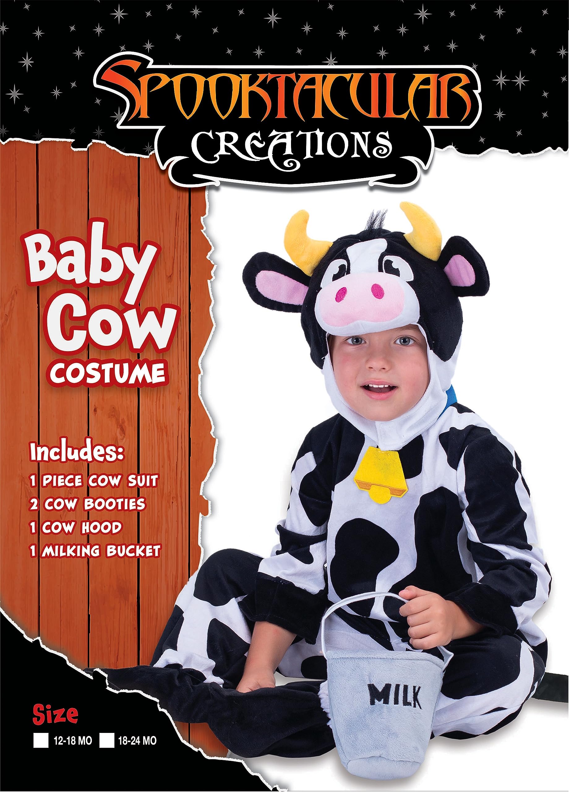 Spooktacular Creations Baby Cow Costume with Milking Bucket for Toddler, Kids Halloween Farm Party Dress Up (12-18 Months)