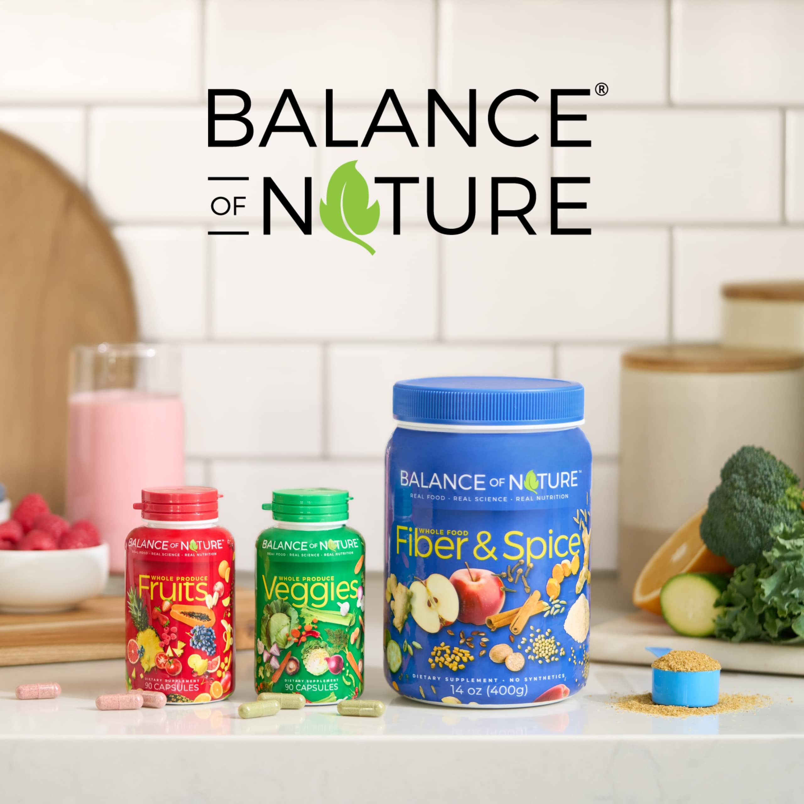 Balance of Nature Whole Health System - Whole Food Fruits & Veggies & Spice Powder Drink Mix - Superfoods, Antioxidants & Natural Fiber - Digestion Support - 30 Servings Each