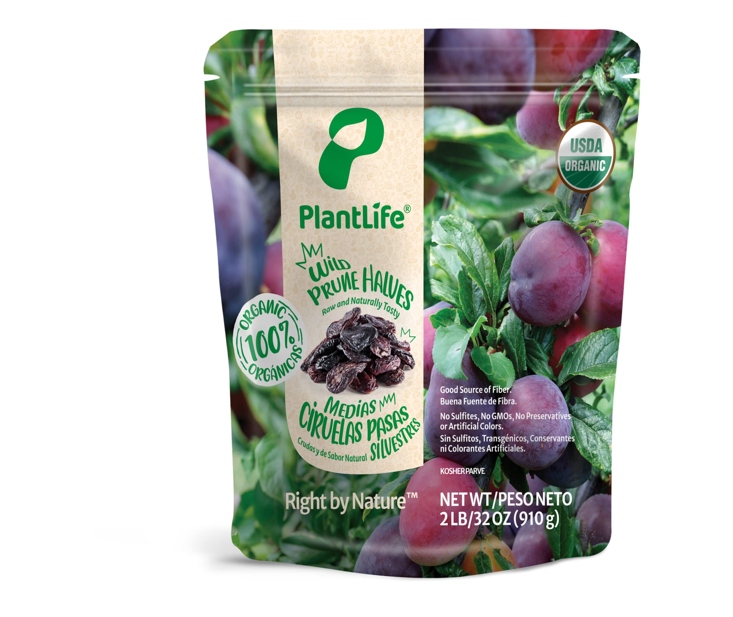 PlantLife Organic Dried Prunes (pitted) 2lbs – Sun-dried, Raw-Food, Wild Picked, Non-GMO, Certified USDA Organic, Unsulfured & Vegan