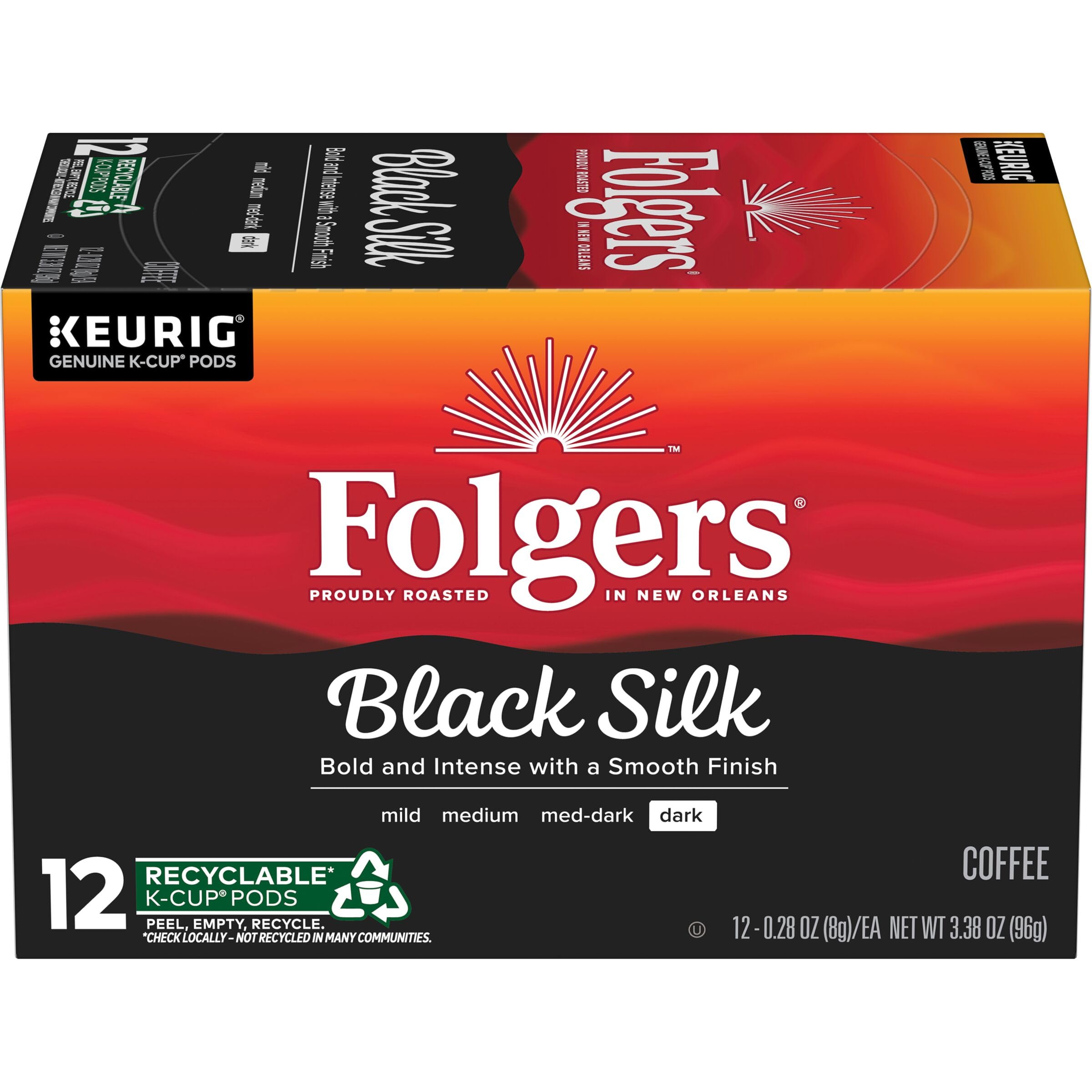 Folgers Black Silk Dark Roast Coffee, 72 Keurig K-Cup Pods