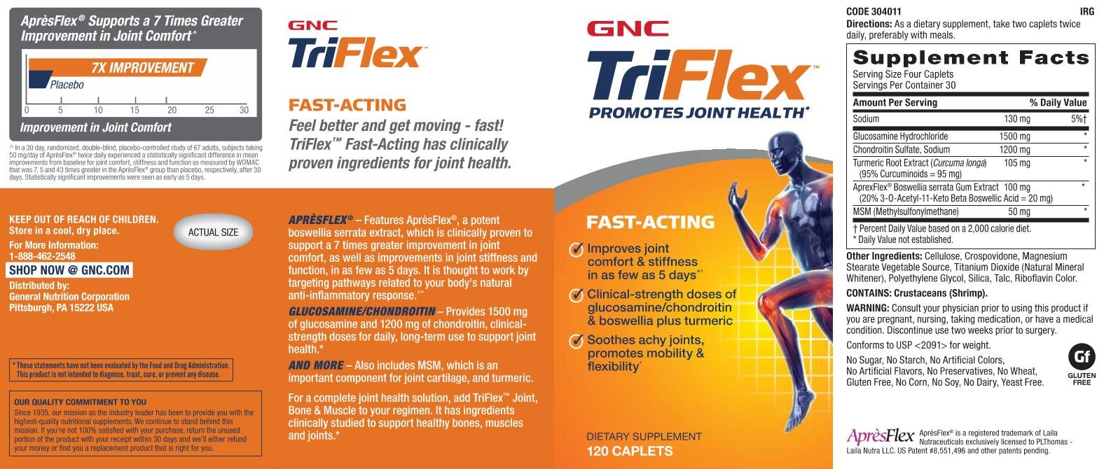 GNC TriFlex Fast-Acting, Improves Joint Comfort and Stiffness, Clinical Strength Doses of Glucosamine/Chondroitin and Boswellia - Plus Turmeric, 120 Caplets