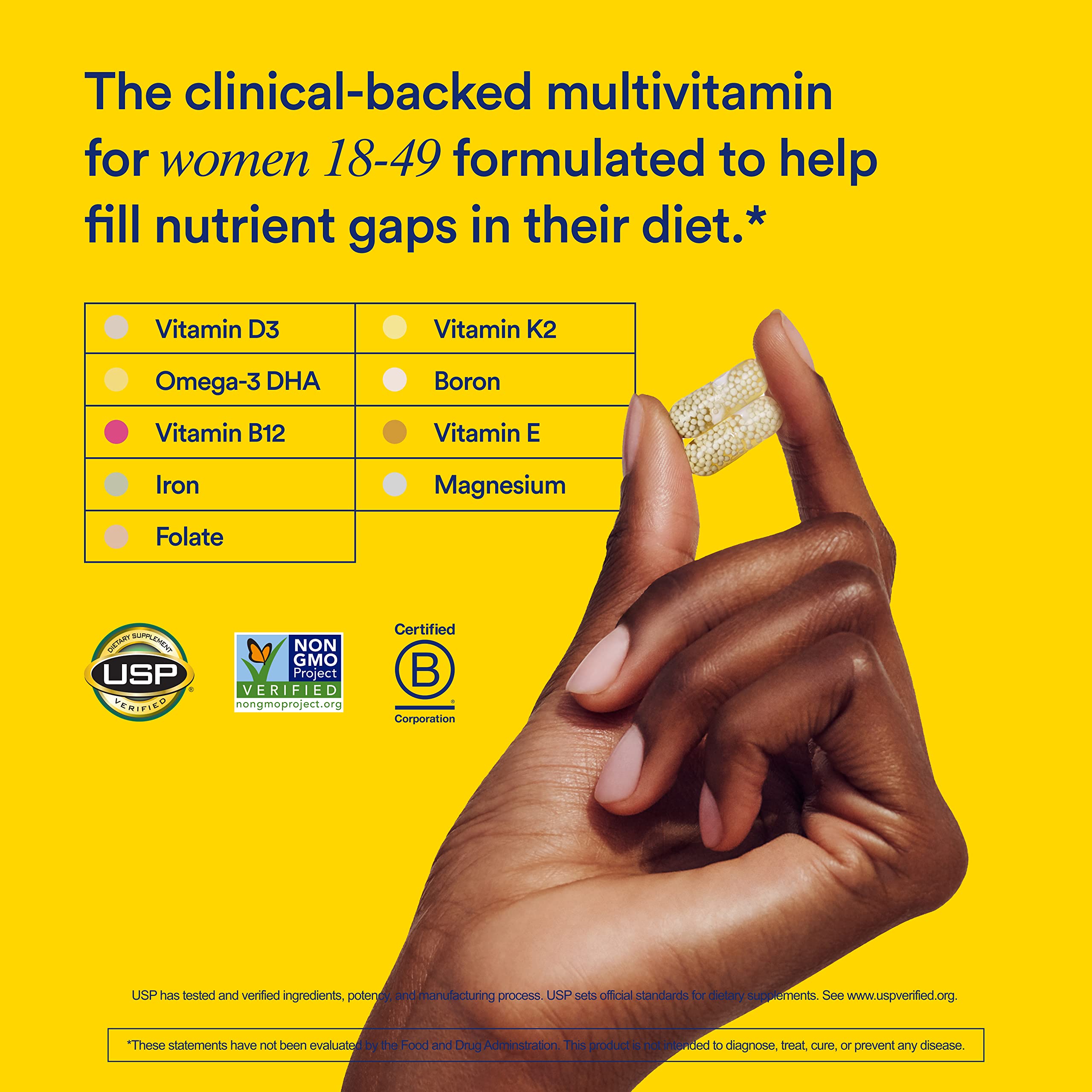 Ritual Multivitamin for Women 18+, Clinical-Backed Multivitamin with Vitamin D3 for Immune Support*, Vegan Omega 3 DHA, B12, Iron, Gluten Free, Non GMO, Mint Essenced, 30 Day Supply, 60 Capsules